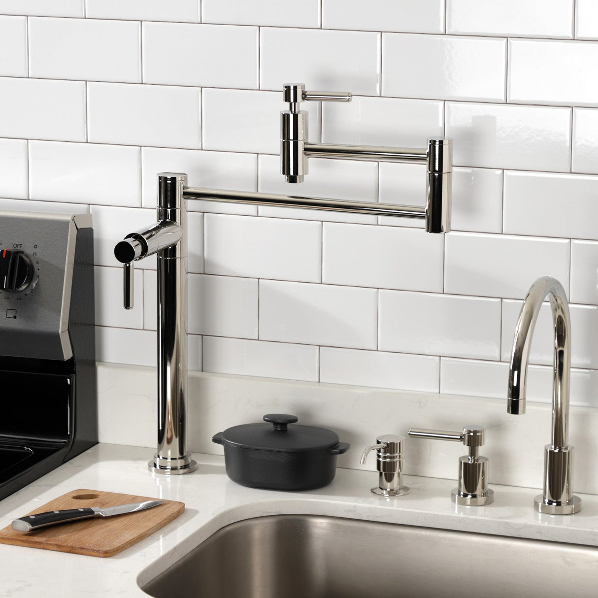 Concord KS8706DL Two-Handle 1-Hole Deck Mount Pot Filler, Polished Nickel