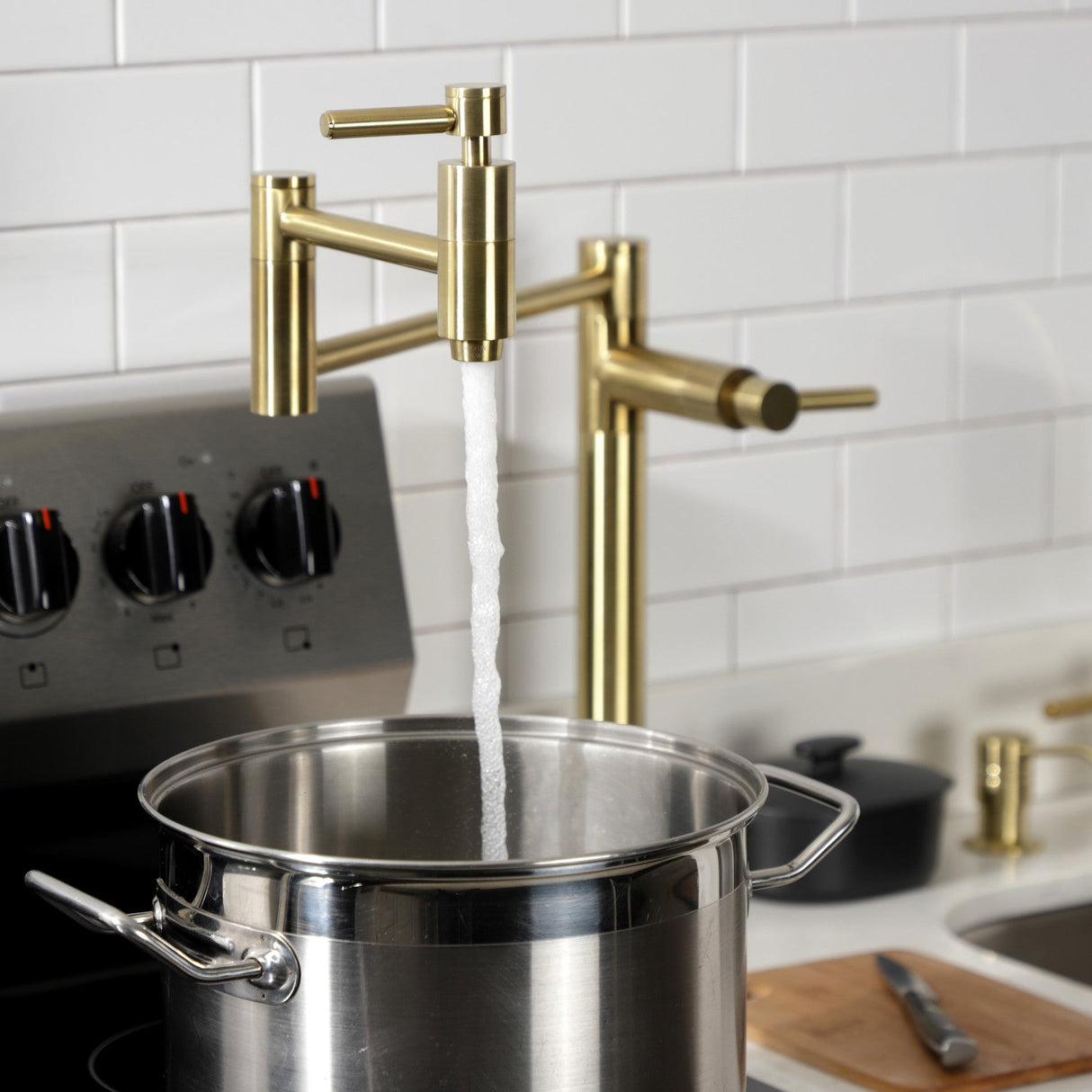 Concord KS8707DL Two-Handle 1-Hole Deck Mount Pot Filler, Brushed Brass