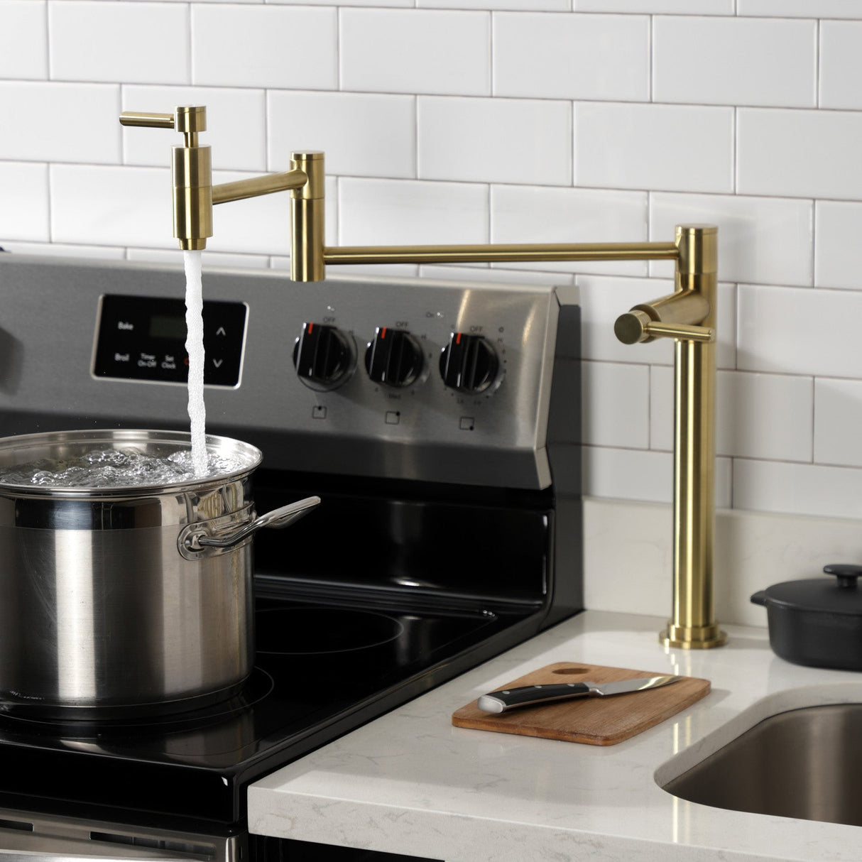 Concord KS8707DL Two-Handle 1-Hole Deck Mount Pot Filler, Brushed Brass