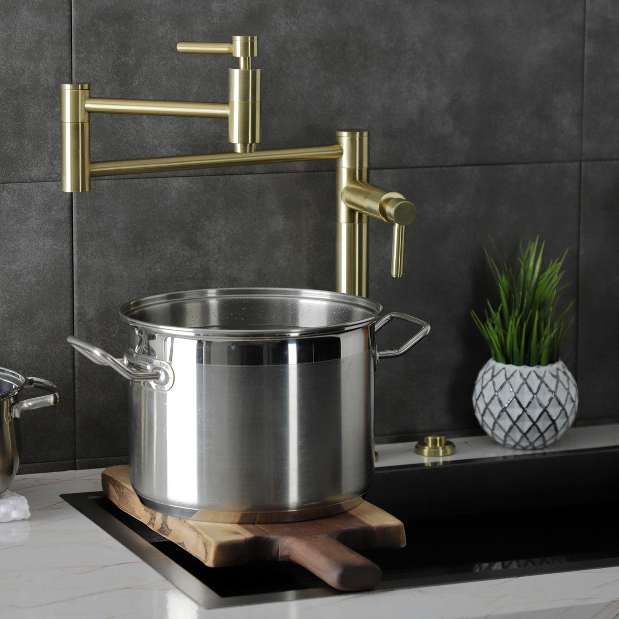 Concord KS8707DL Two-Handle 1-Hole Deck Mount Pot Filler, Brushed Brass