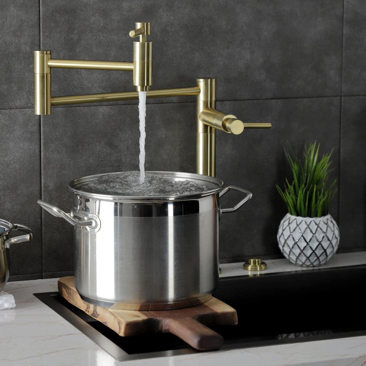 Concord KS8707DL Two-Handle 1-Hole Deck Mount Pot Filler, Brushed Brass