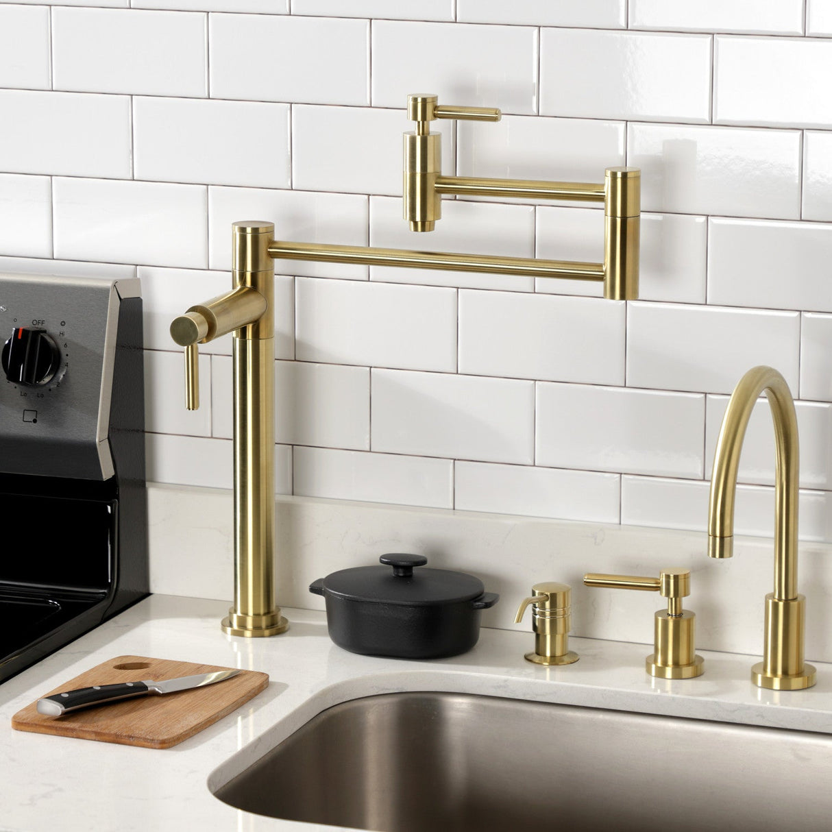 Concord KS8707DL Two-Handle 1-Hole Deck Mount Pot Filler, Brushed Brass