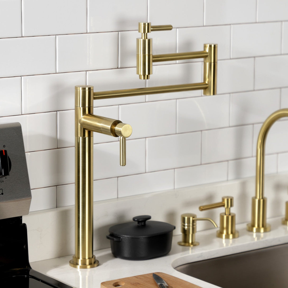 Concord KS8707DL Two-Handle 1-Hole Deck Mount Pot Filler, Brushed Brass