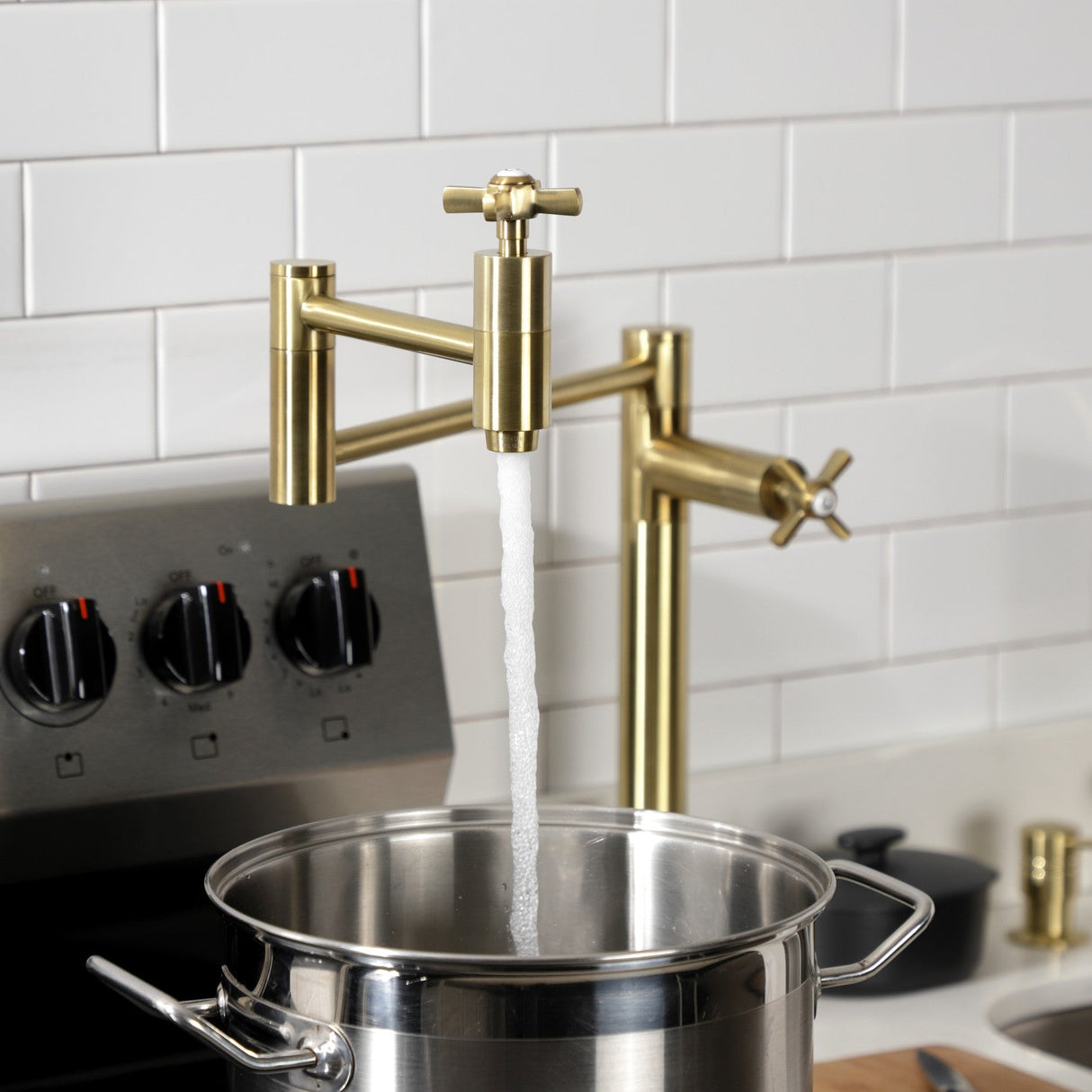 Millennium KS8707ZX Two-Handle 1-Hole Deck Mount Pot Filler, Brushed Brass