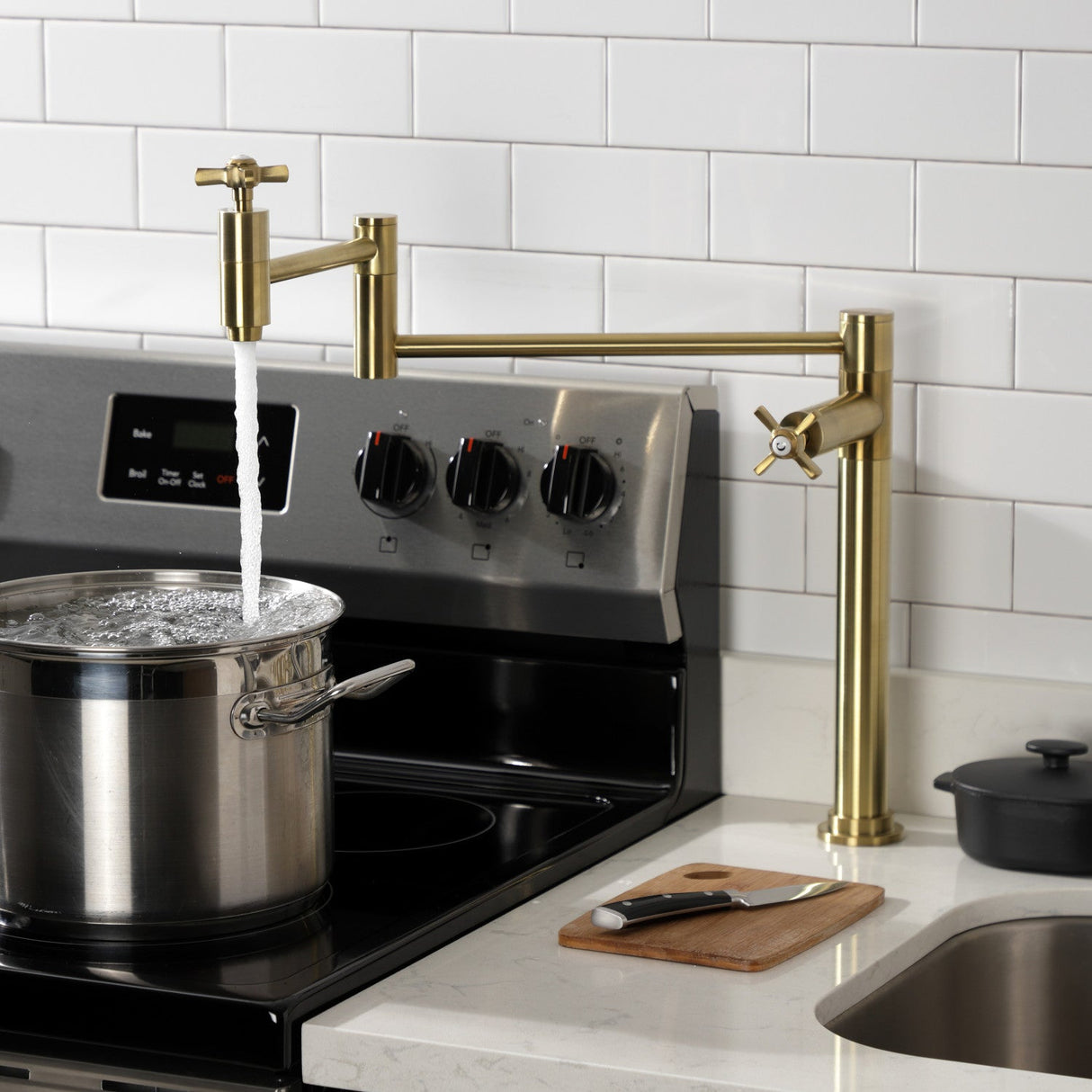 Millennium KS8707ZX Two-Handle 1-Hole Deck Mount Pot Filler, Brushed Brass