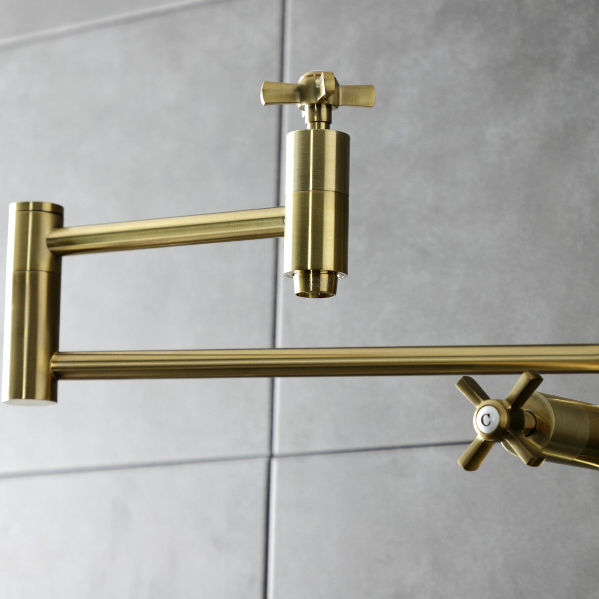 Millennium KS8707ZX Two-Handle 1-Hole Deck Mount Pot Filler, Brushed Brass