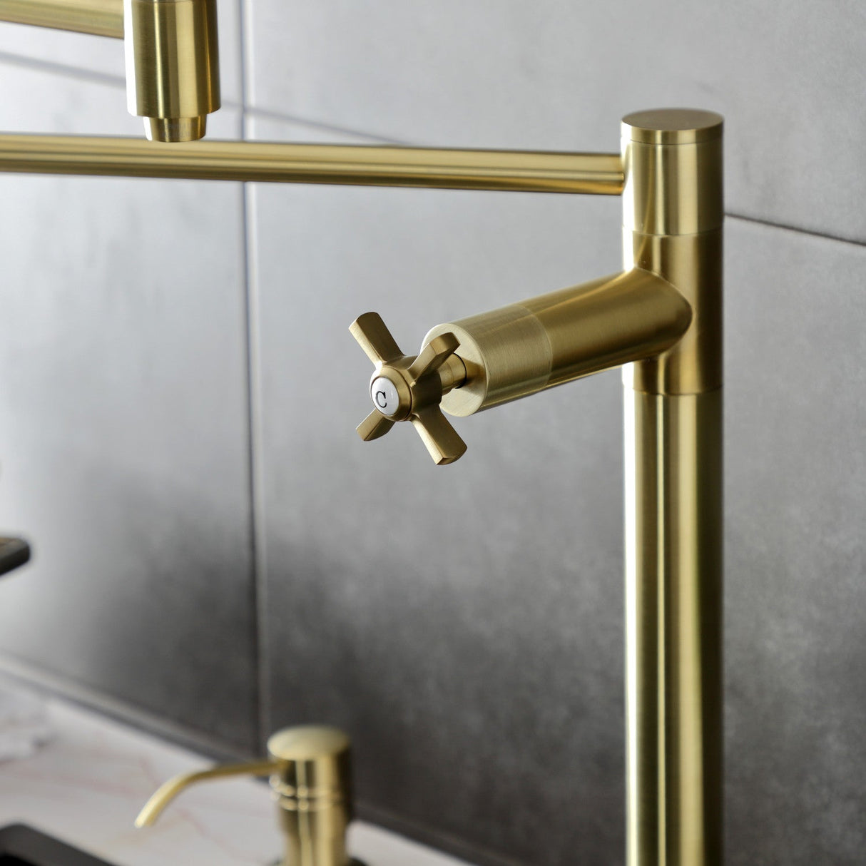 Millennium KS8707ZX Two-Handle 1-Hole Deck Mount Pot Filler, Brushed Brass