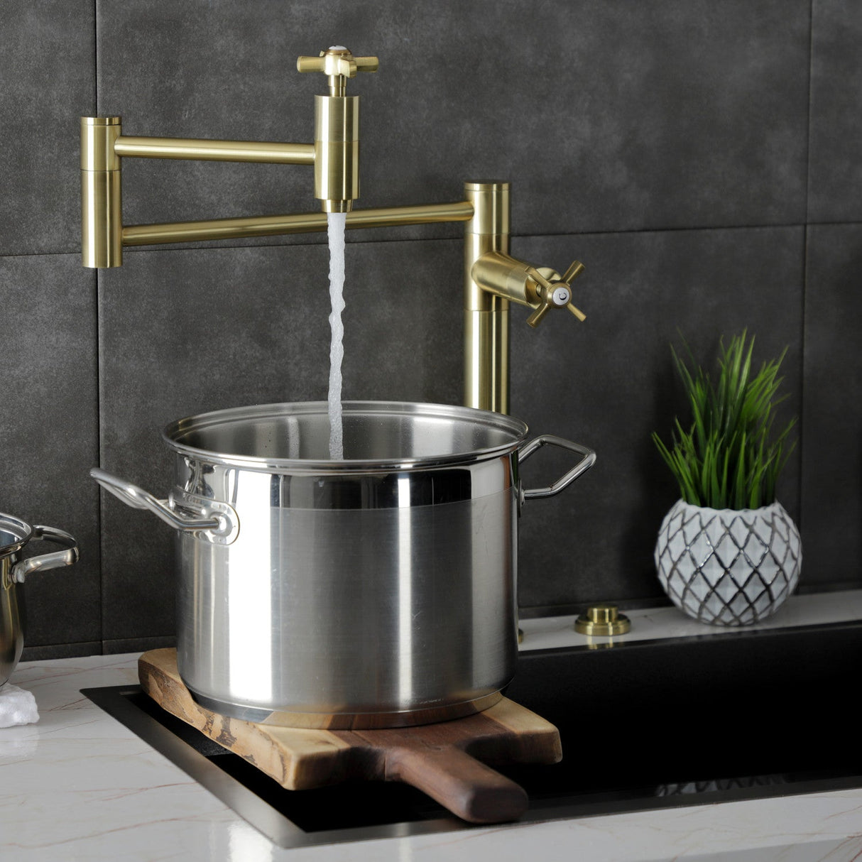 Millennium KS8707ZX Two-Handle 1-Hole Deck Mount Pot Filler, Brushed Brass