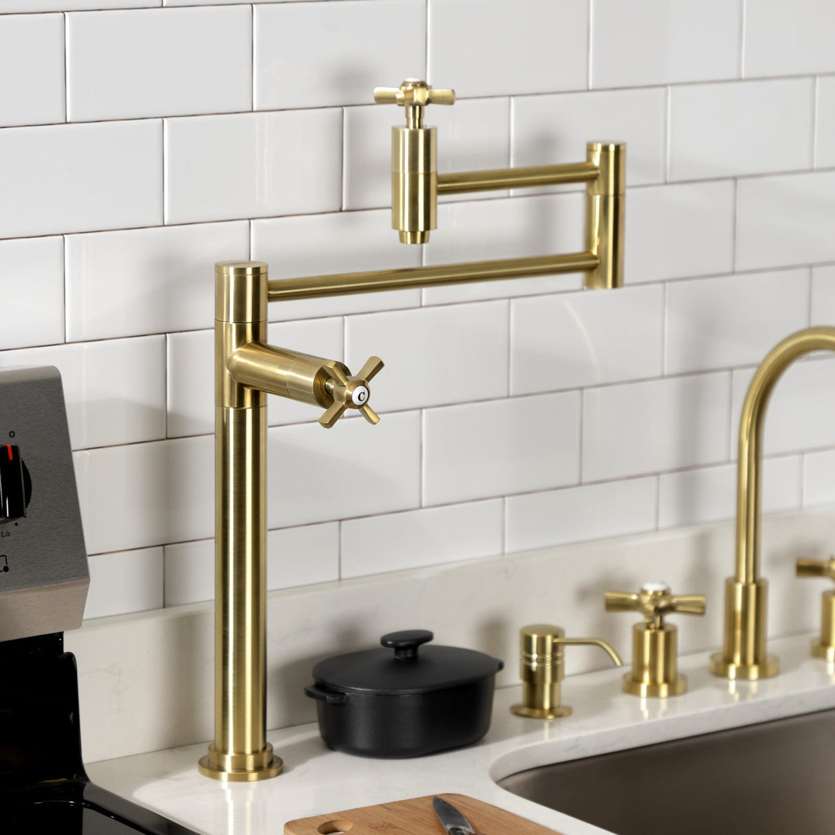 Millennium KS8707ZX Two-Handle 1-Hole Deck Mount Pot Filler, Brushed Brass