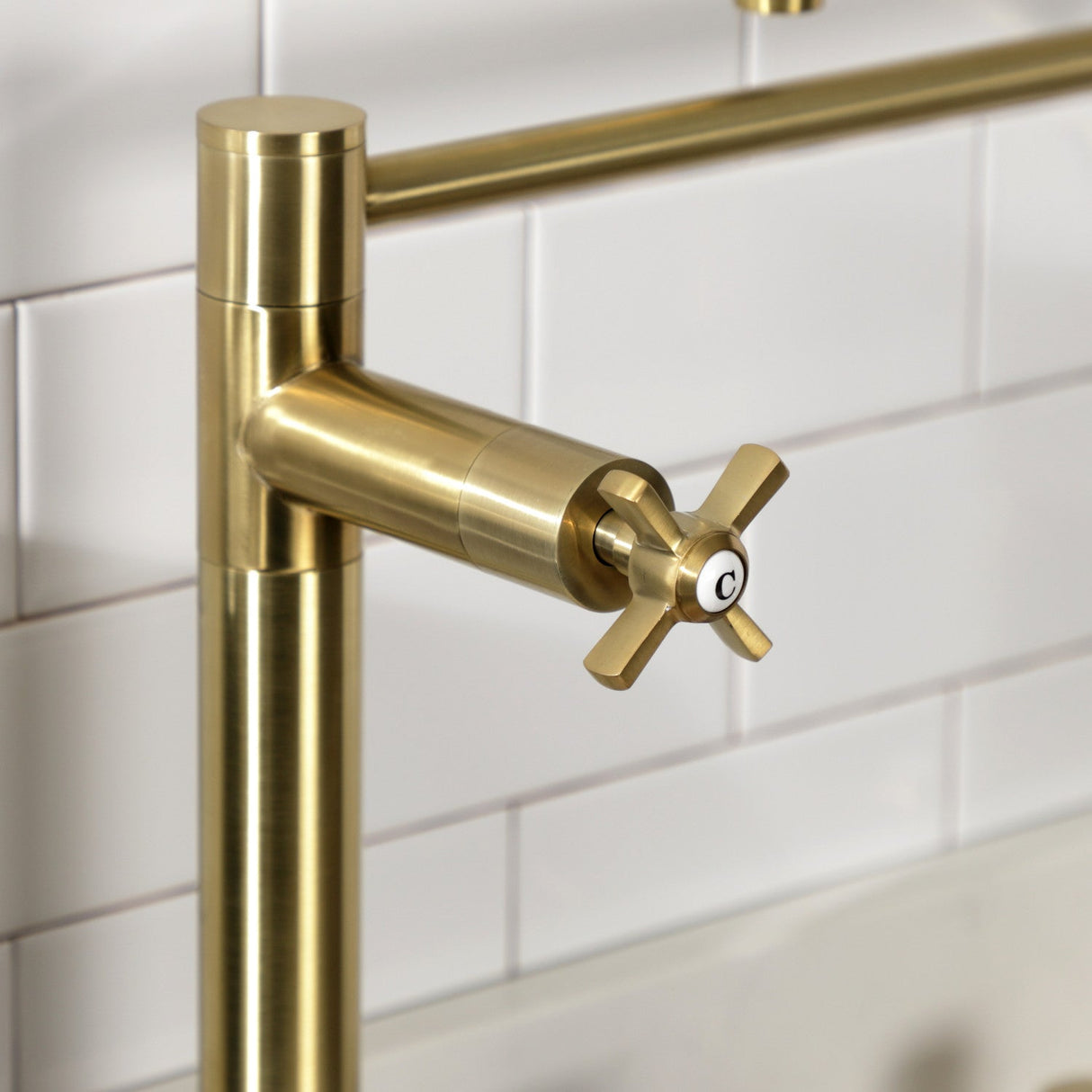 Millennium KS8707ZX Two-Handle 1-Hole Deck Mount Pot Filler, Brushed Brass