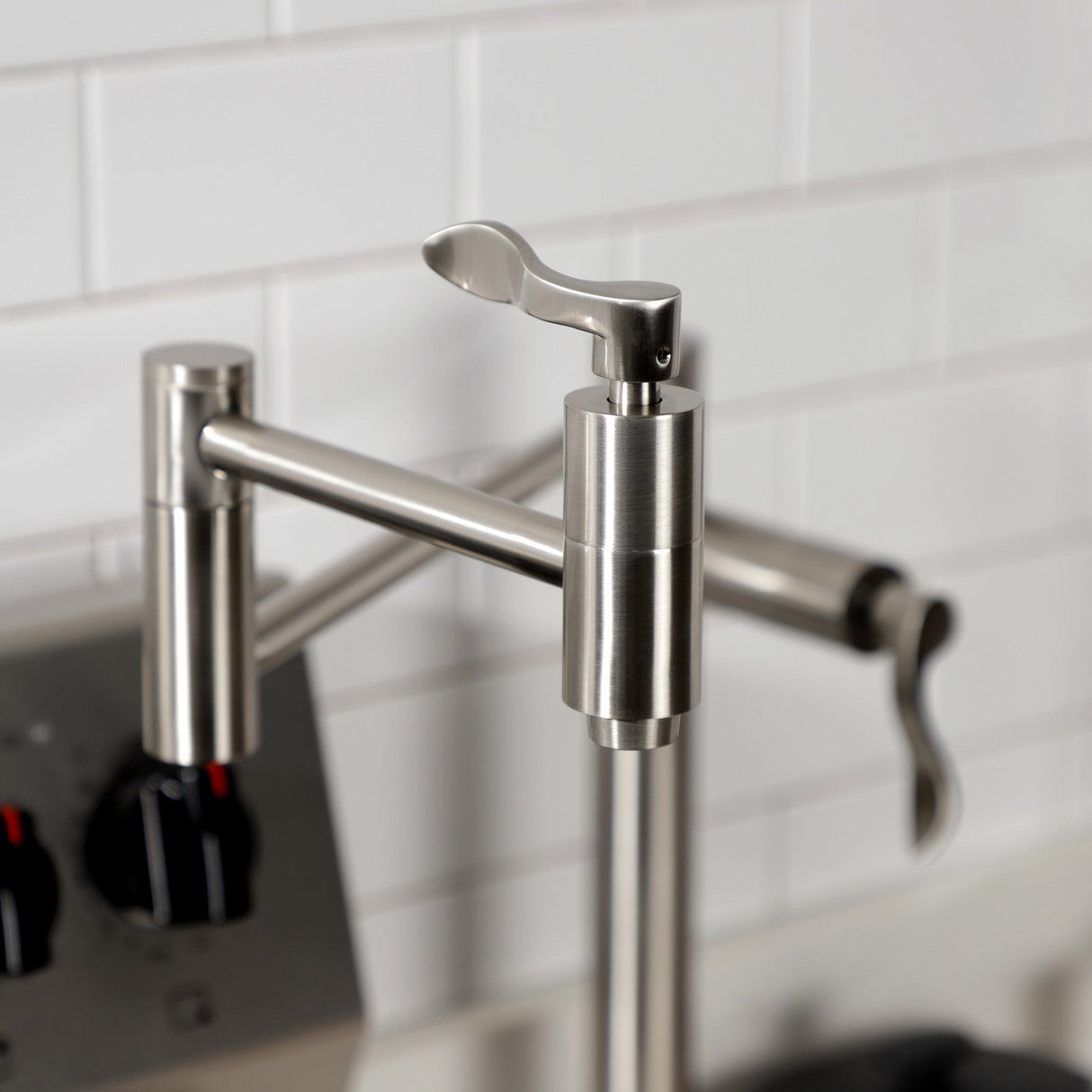 NuWave KS8708DFL Two-Handle 1-Hole Deck Mount Pot Filler, Brushed Nickel