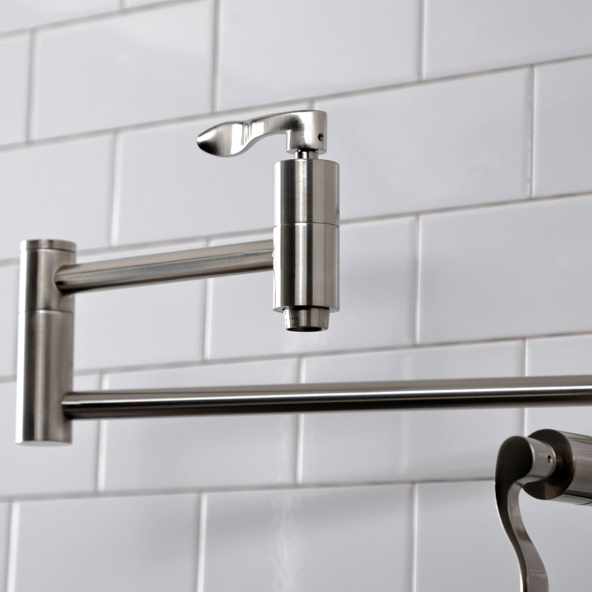 NuWave KS8708DFL Two-Handle 1-Hole Deck Mount Pot Filler, Brushed Nickel