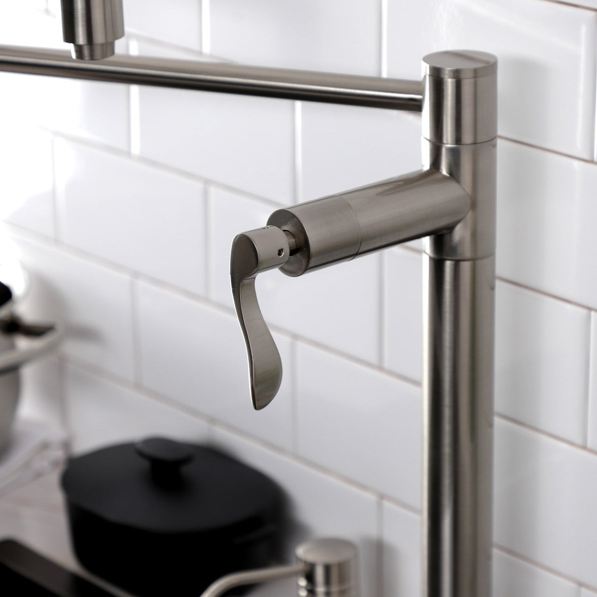 NuWave KS8708DFL Two-Handle 1-Hole Deck Mount Pot Filler, Brushed Nickel