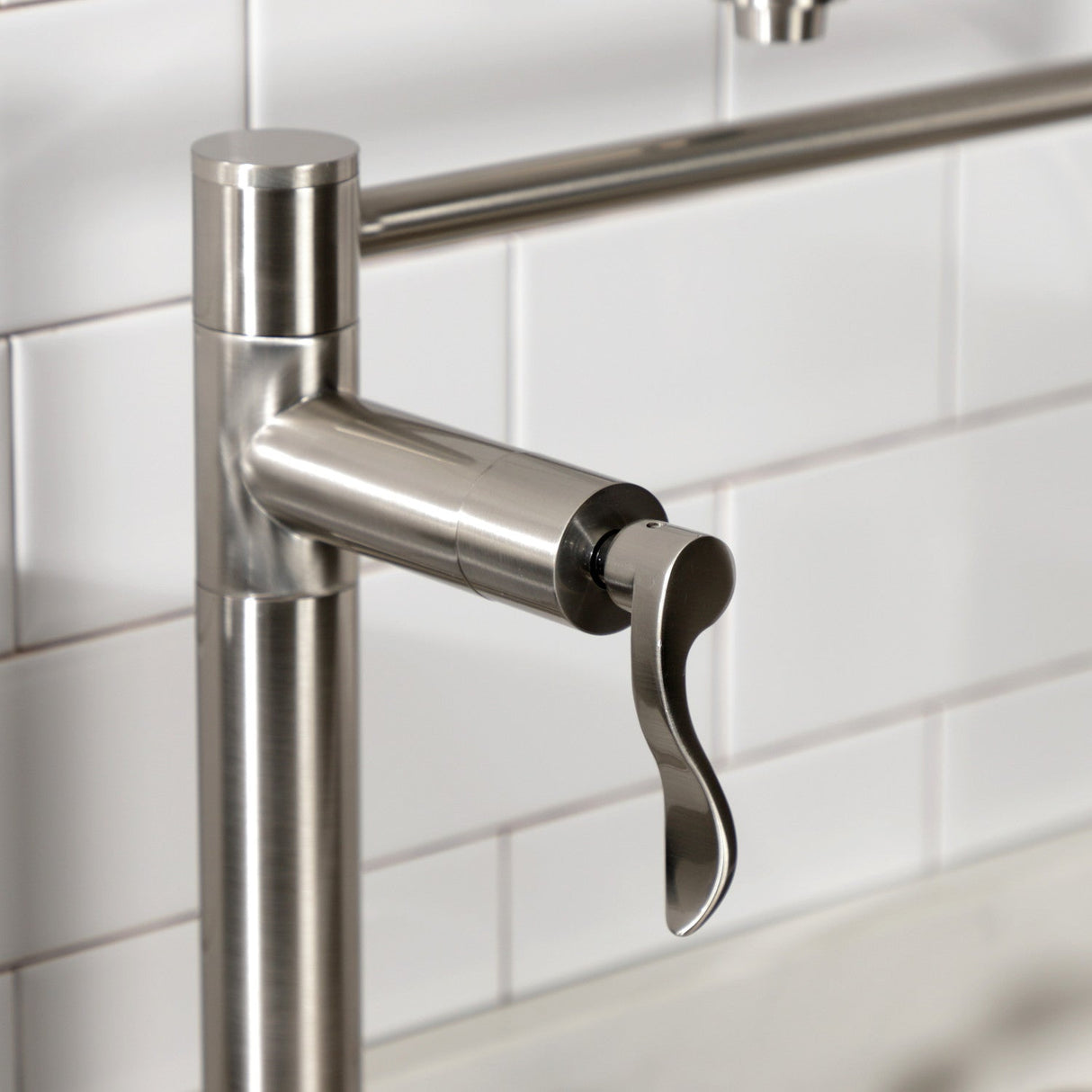 NuWave KS8708DFL Two-Handle 1-Hole Deck Mount Pot Filler, Brushed Nickel