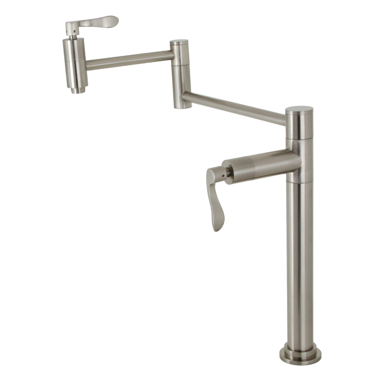 NuWave KS8708DFL Two-Handle 1-Hole Deck Mount Pot Filler, Brushed Nickel