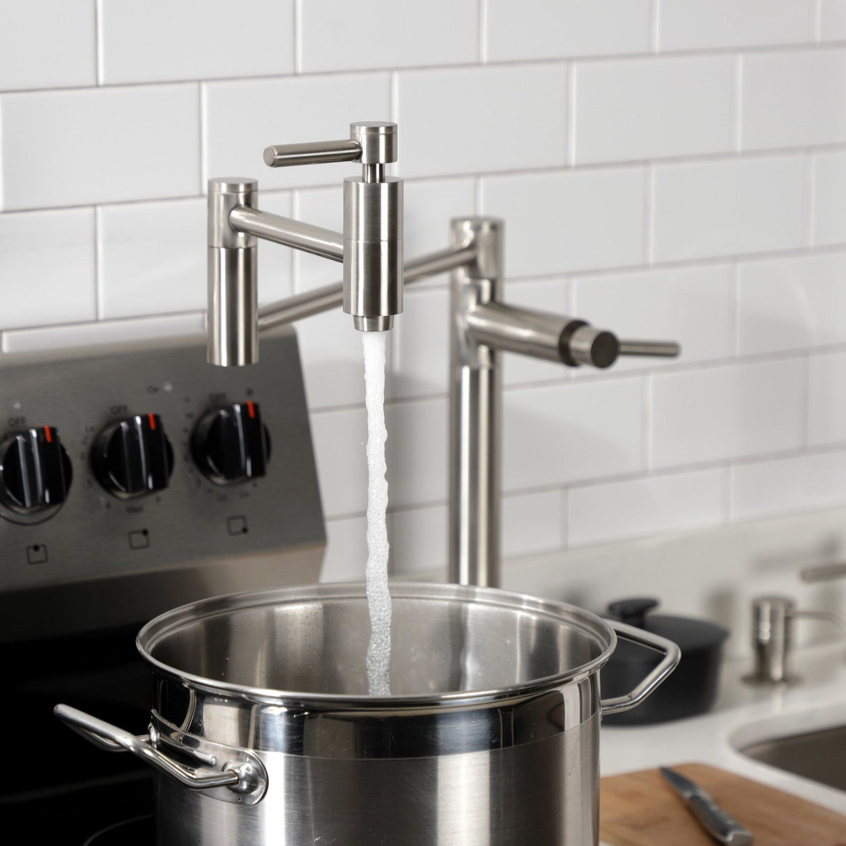 Concord KS8708DL Two-Handle 1-Hole Deck Mount Pot Filler, Brushed Nickel