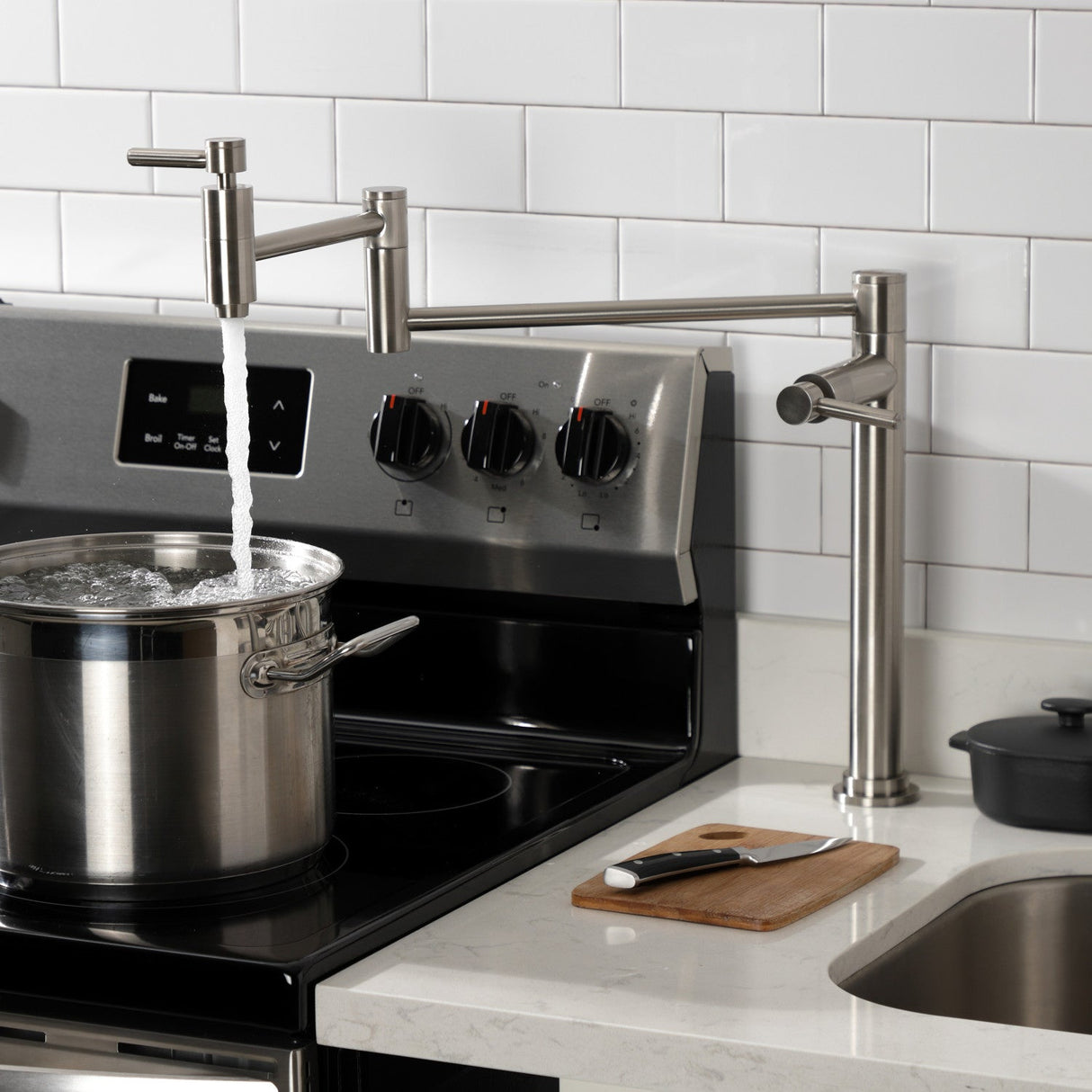 Concord KS8708DL Two-Handle 1-Hole Deck Mount Pot Filler, Brushed Nickel