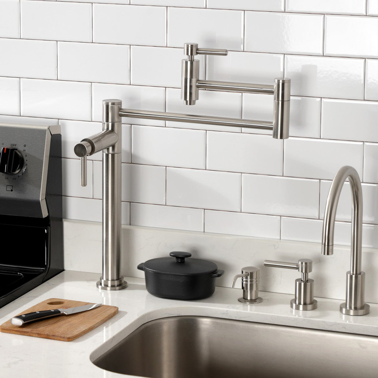 Concord KS8708DL Two-Handle 1-Hole Deck Mount Pot Filler, Brushed Nickel