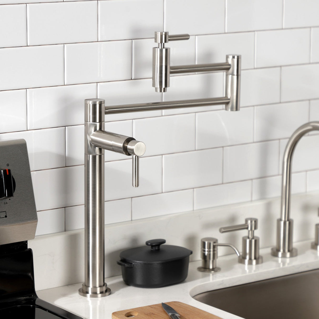 Concord KS8708DL Two-Handle 1-Hole Deck Mount Pot Filler, Brushed Nickel