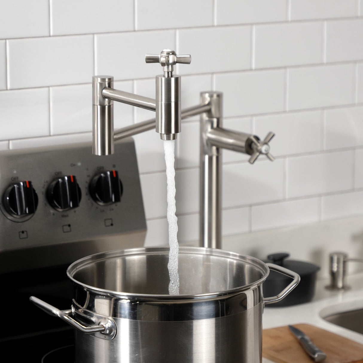 Millennium KS8708ZX Two-Handle 1-Hole Deck Mount Pot Filler, Brushed Nickel