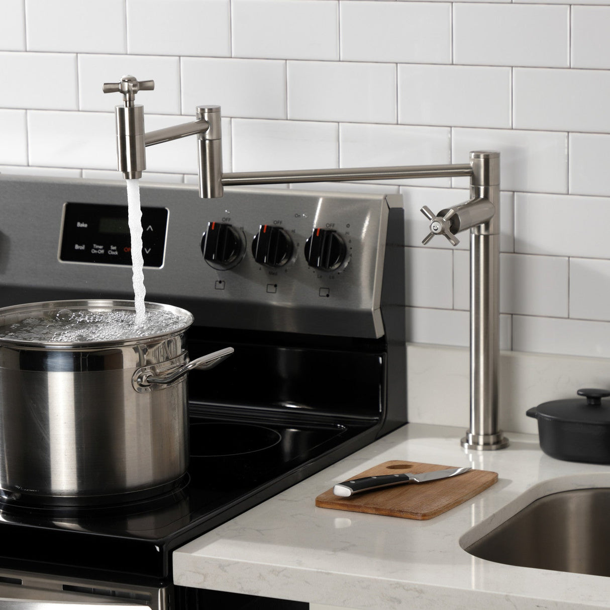 Millennium KS8708ZX Two-Handle 1-Hole Deck Mount Pot Filler, Brushed Nickel