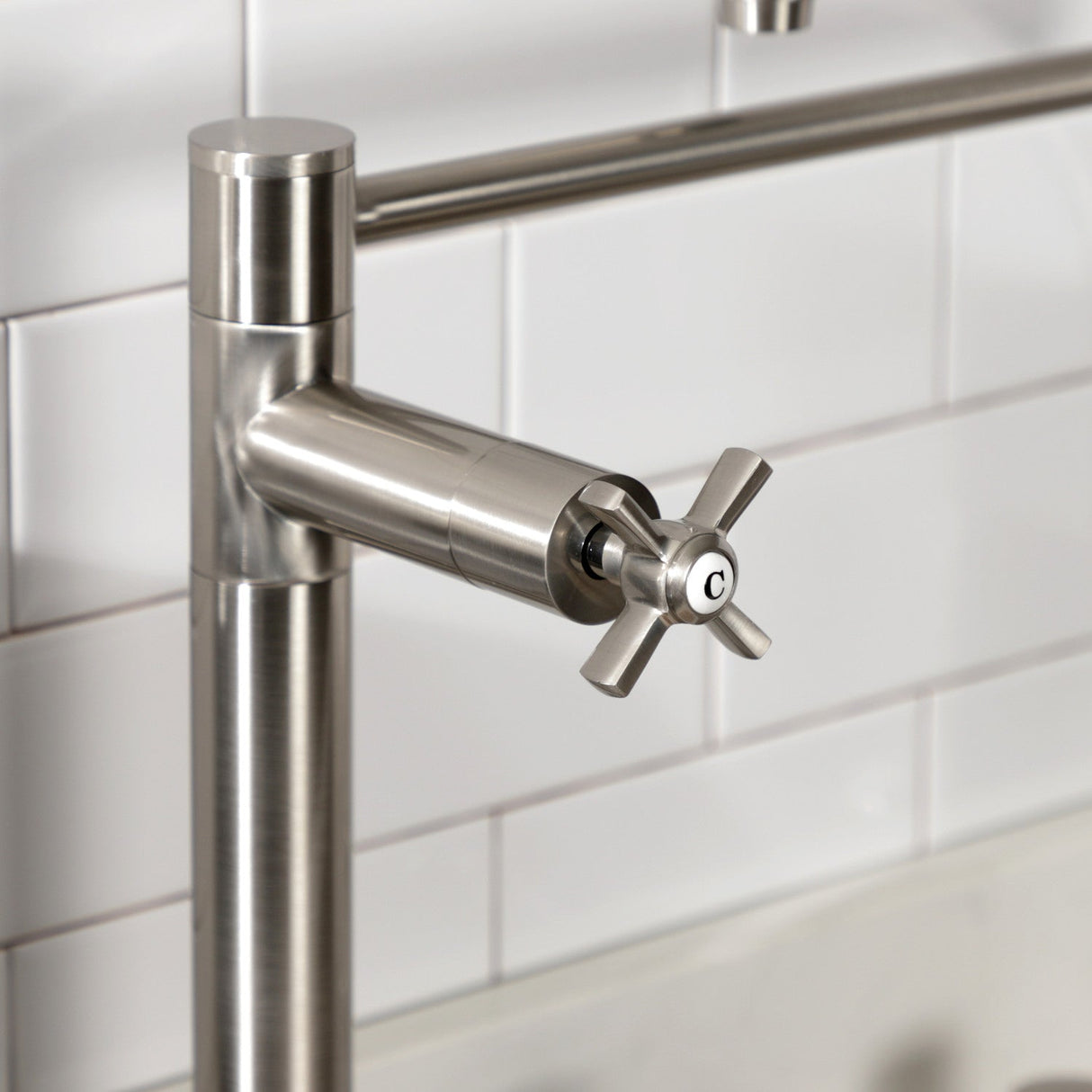 Millennium KS8708ZX Two-Handle 1-Hole Deck Mount Pot Filler, Brushed Nickel