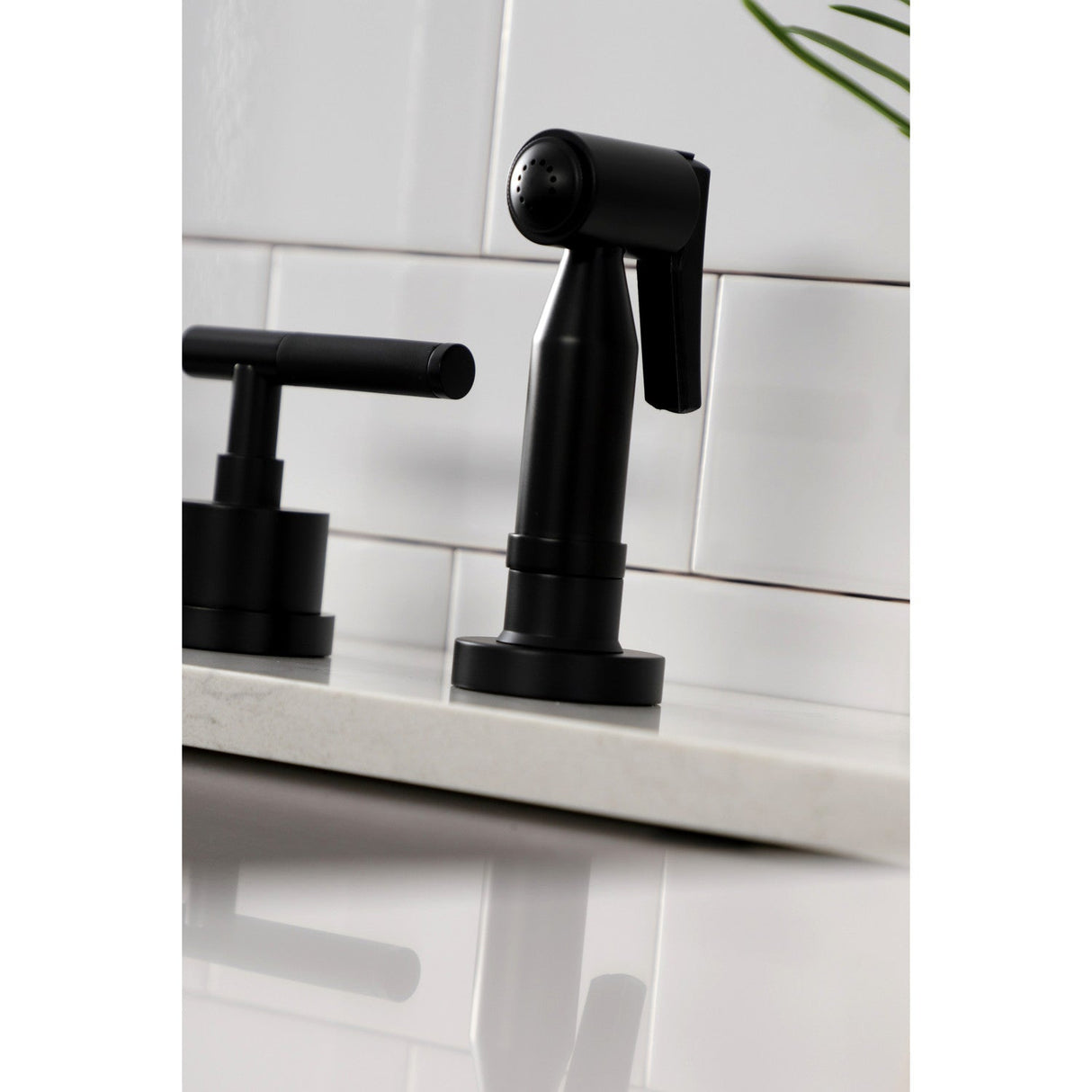 Kaiser KS8720CKLBS Widespread Kitchen Faucet with Brass Sprayer, Matte Black