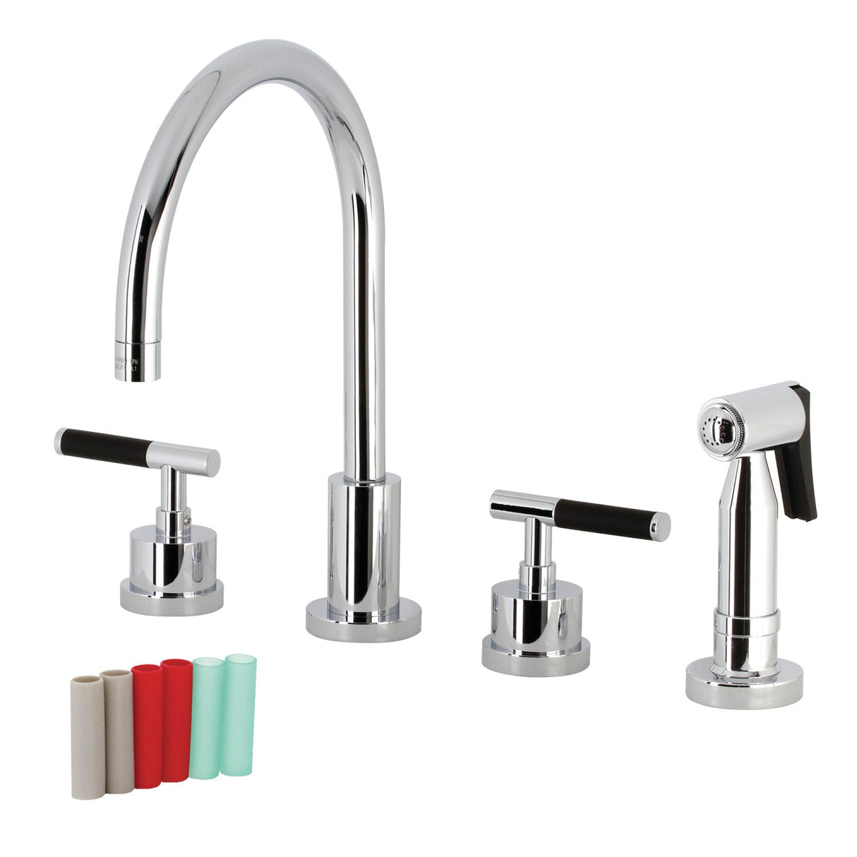 Kaiser KS8721CKLBS Widespread Kitchen Faucet with Brass Sprayer, Polished Chrome