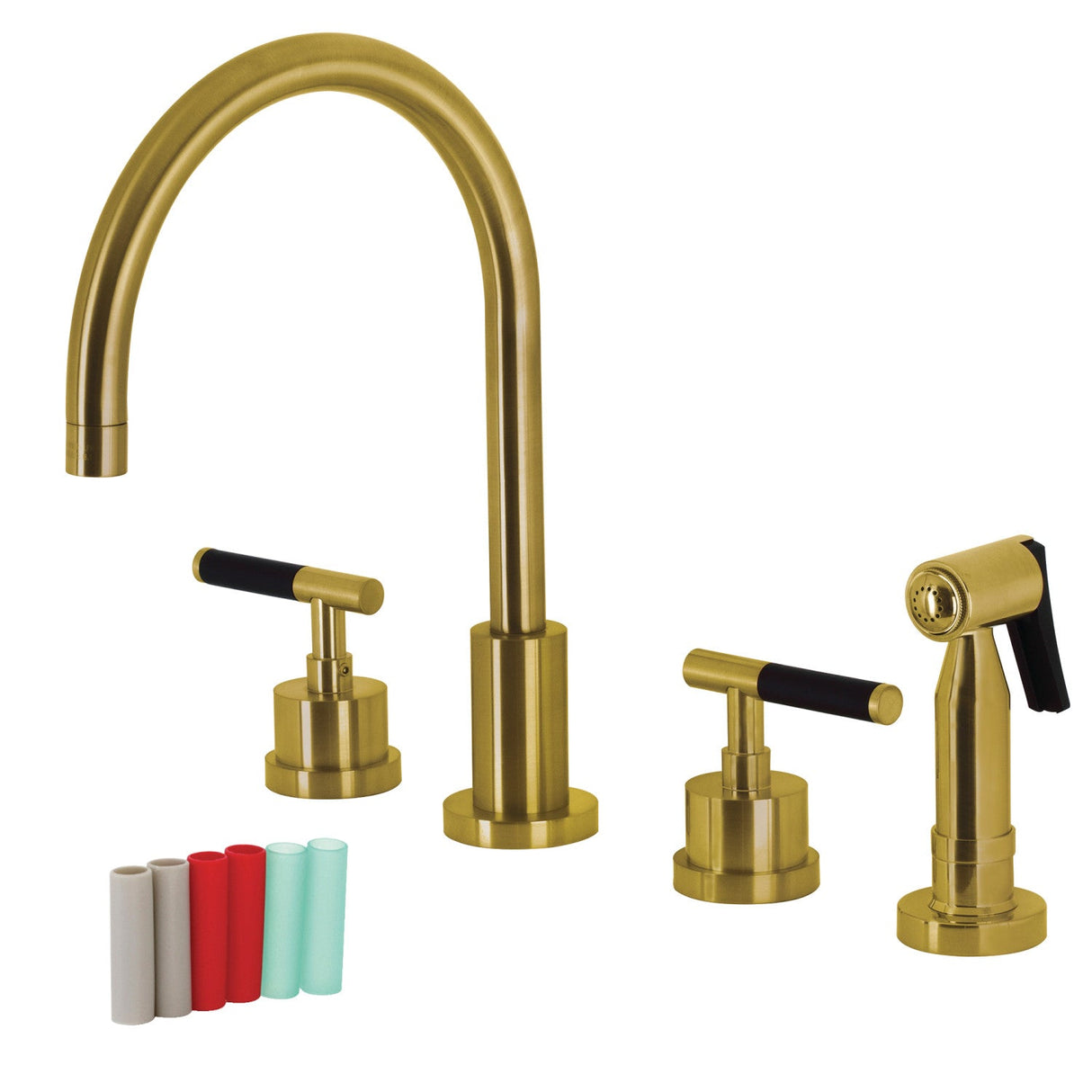Kaiser KS8727CKLBS Widespread Kitchen Faucet with Brass Sprayer, Brushed Brass