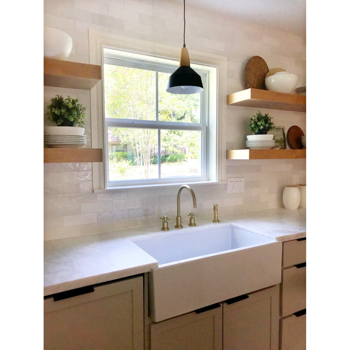 Concord KS8727DXBS Two-Handle 4-Hole Deck Mount Widespread Kitchen Faucet with Brass Sprayer, Brushed Brass