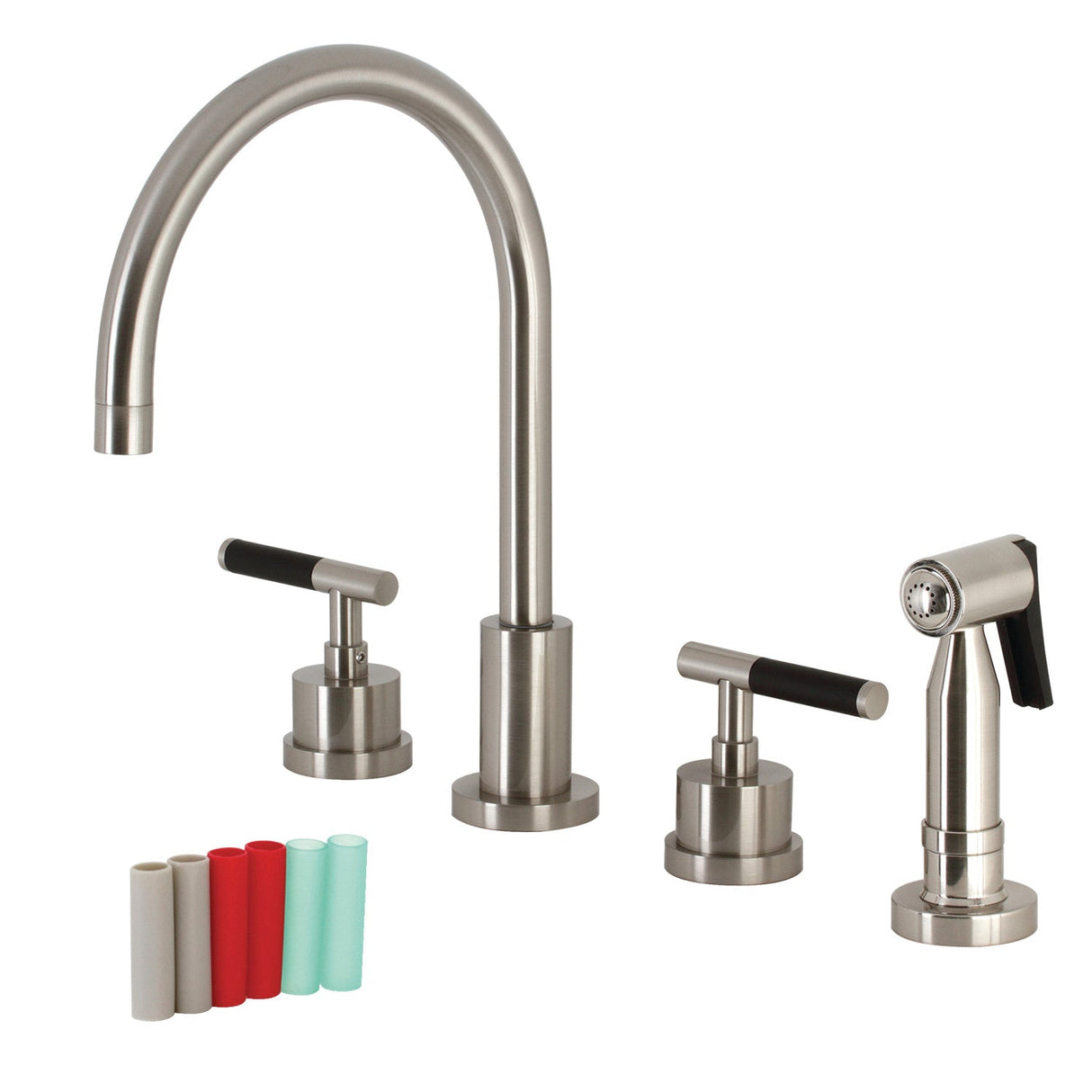 Kaiser KS8728CKLBS Widespread Kitchen Faucet with Brass Sprayer, Brushed Nickel