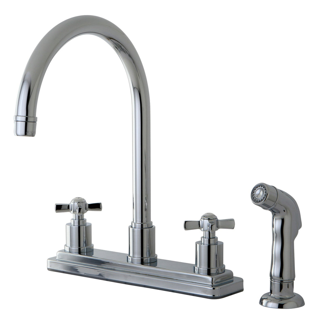 Millennium KS8791ZX Two-Handle 4-Hole Deck Mount 8" Centerset Kitchen Faucet with Side Sprayer, Polished Chrome
