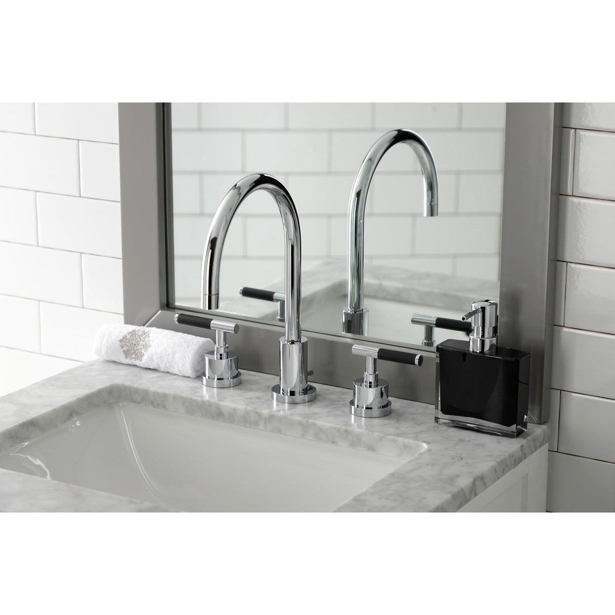 Kaiser KS8921CKL Two-Handle Deck Mount Widespread Bathroom Faucet with Brass Pop-Up, Polished Chrome