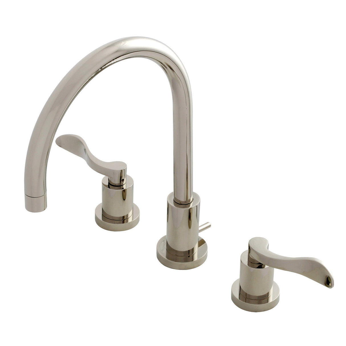 NuWave KS8926DFL Two-Handle 3-Hole Deck Mount Widespread Bathroom Faucet with Brass Pop-Up, Polished Nickel