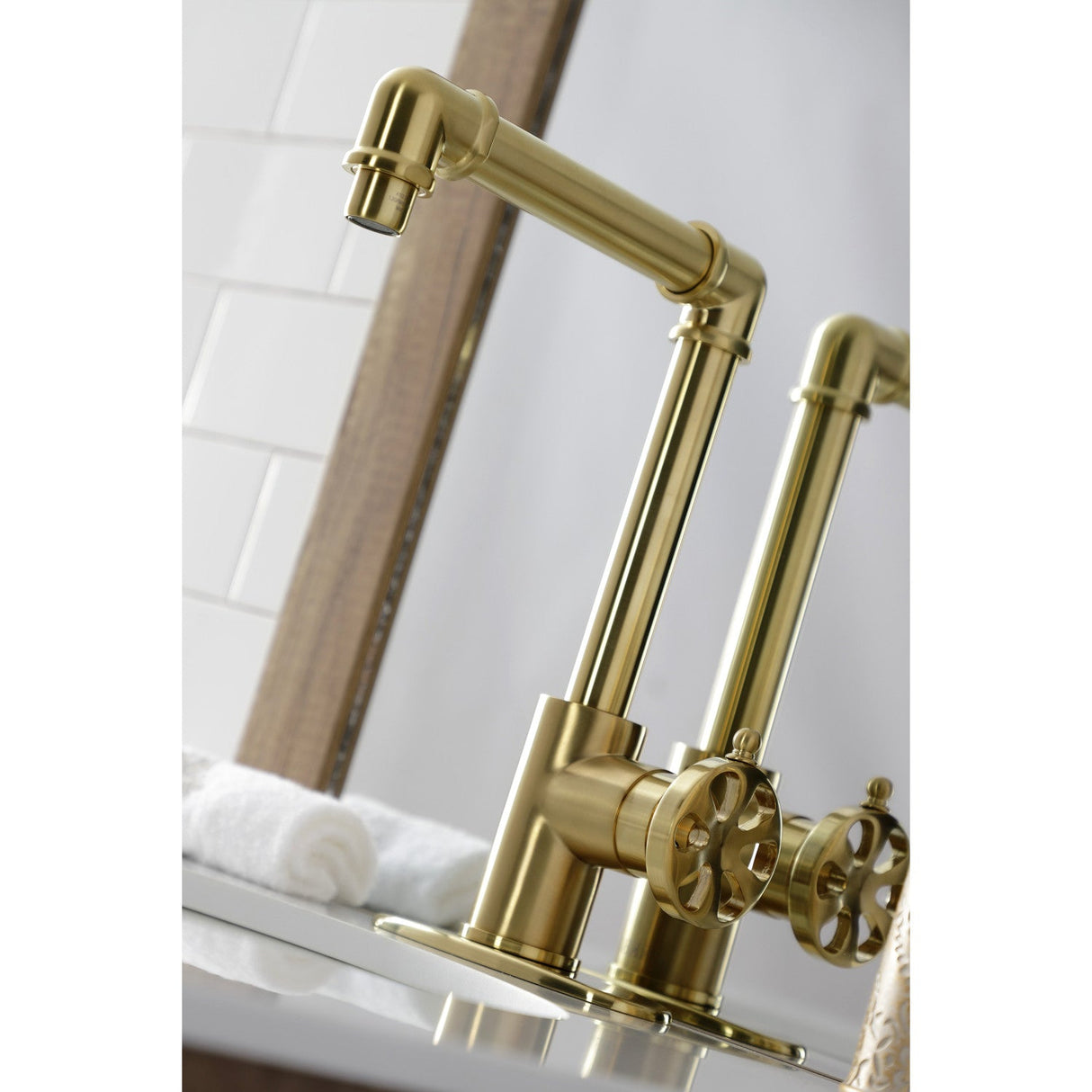 Belknap KSD144RXBB Single-Handle 1-Hole Deck Mount Bathroom Faucet with Push Pop-Up, Brushed Brass