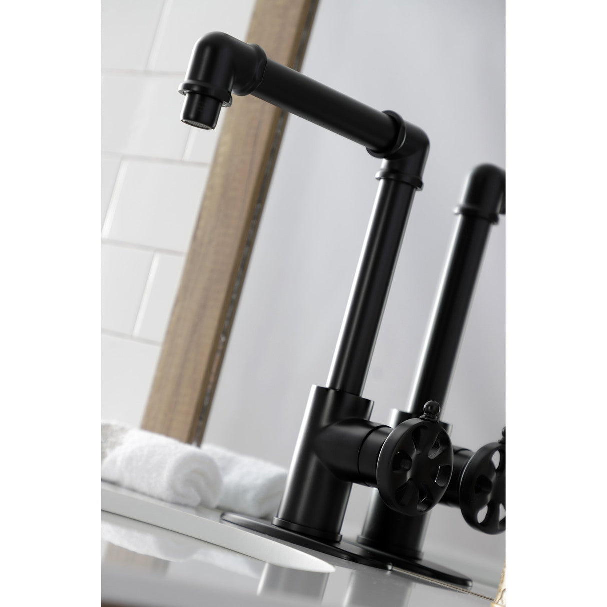 Belknap KSD144RXMB Single-Handle 1-Hole Deck Mount Bathroom Faucet with Push Pop-Up, Matte Black