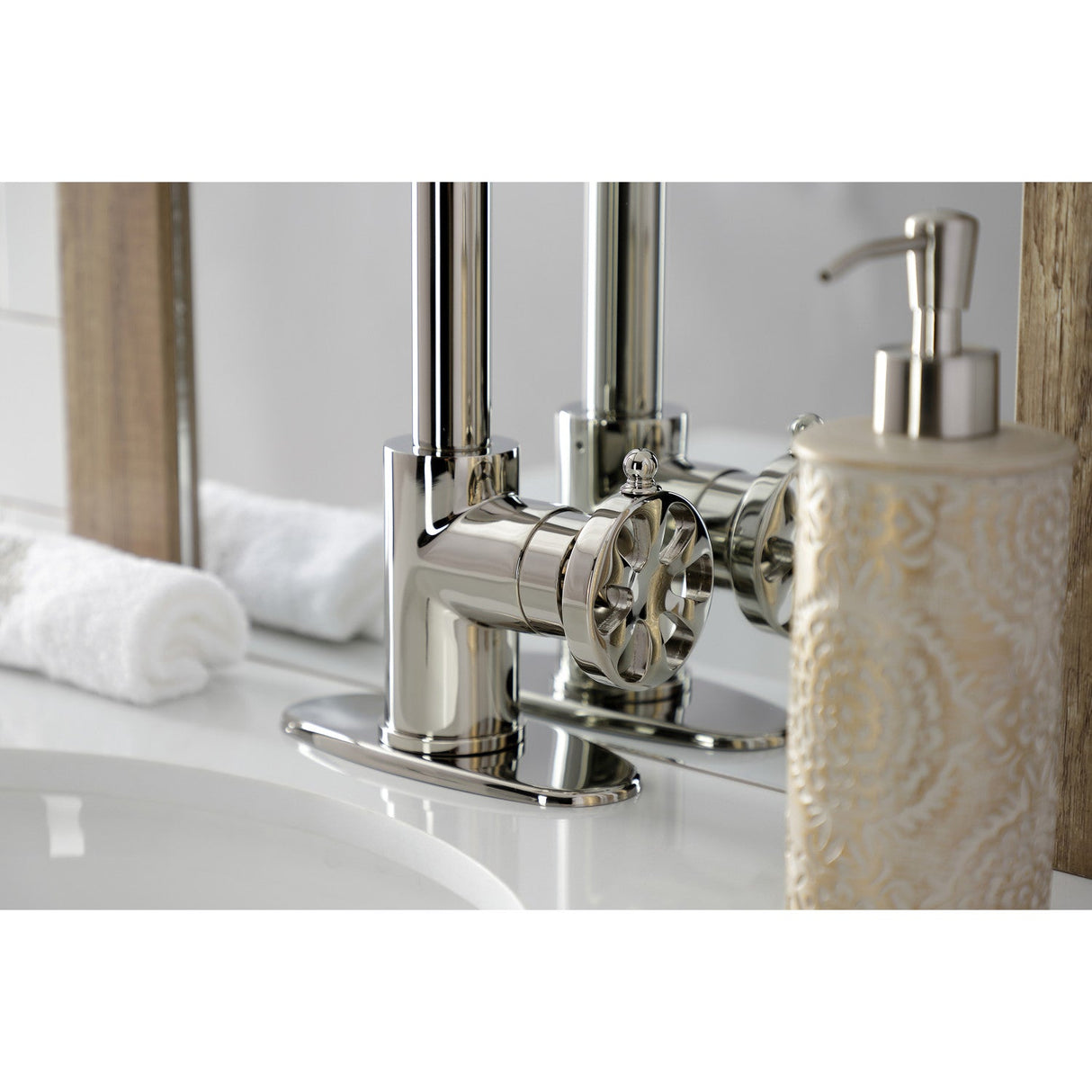 Belknap KSD144RXPN Single-Handle 1-Hole Deck Mount Bathroom Faucet with Push Pop-Up, Polished Nickel