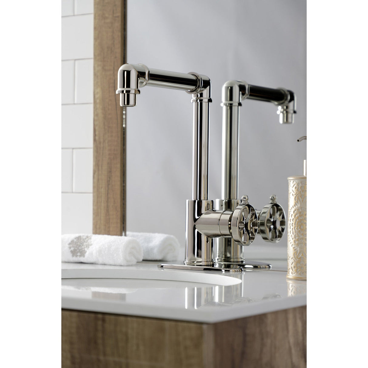 Belknap KSD144RXPN Single-Handle 1-Hole Deck Mount Bathroom Faucet with Push Pop-Up, Polished Nickel