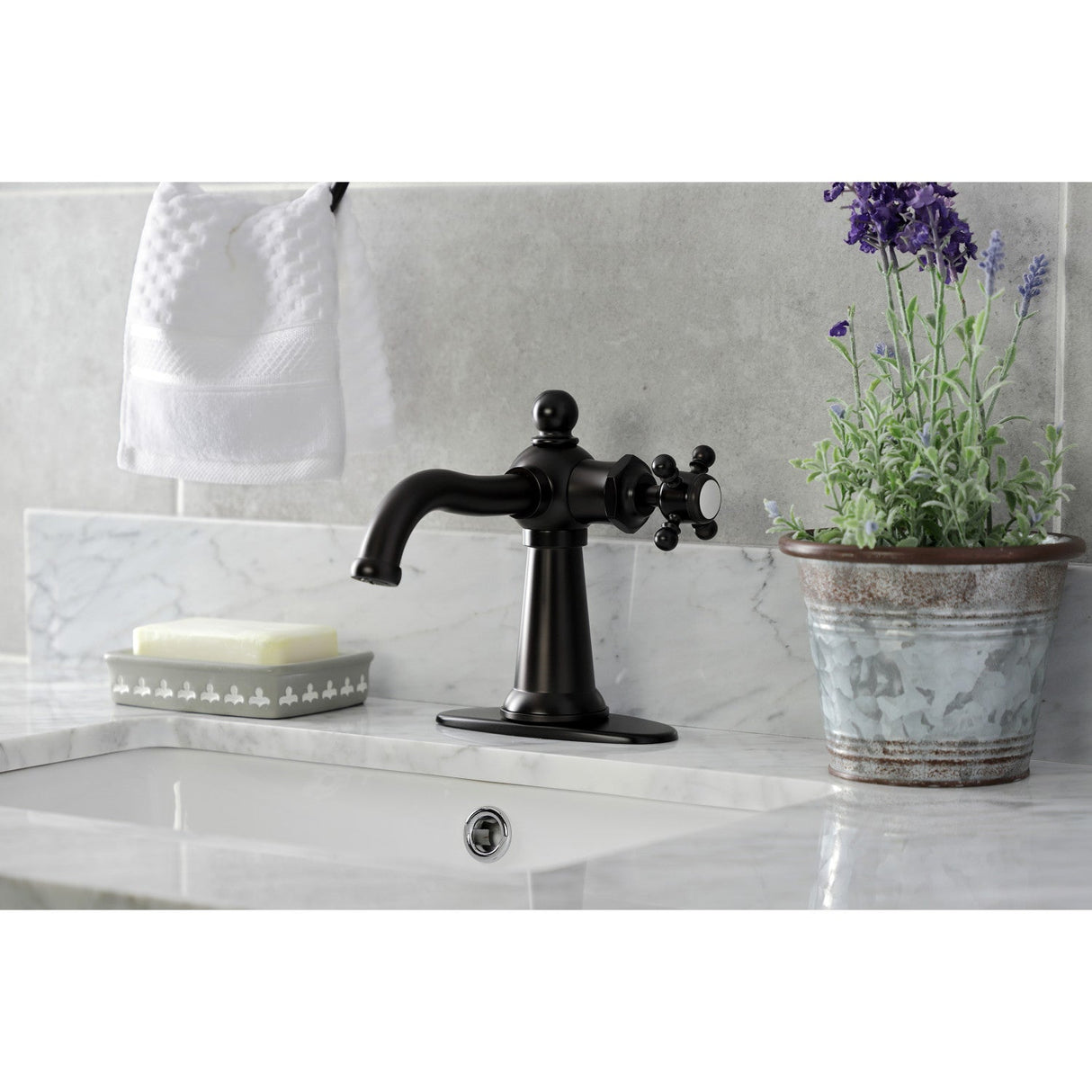 Nautical KSD154BXORB Single-Handle 1-Hole Deck Mount Bathroom Faucet with Push Pop-Up and Deck Plate, Oil Rubbed Bronze