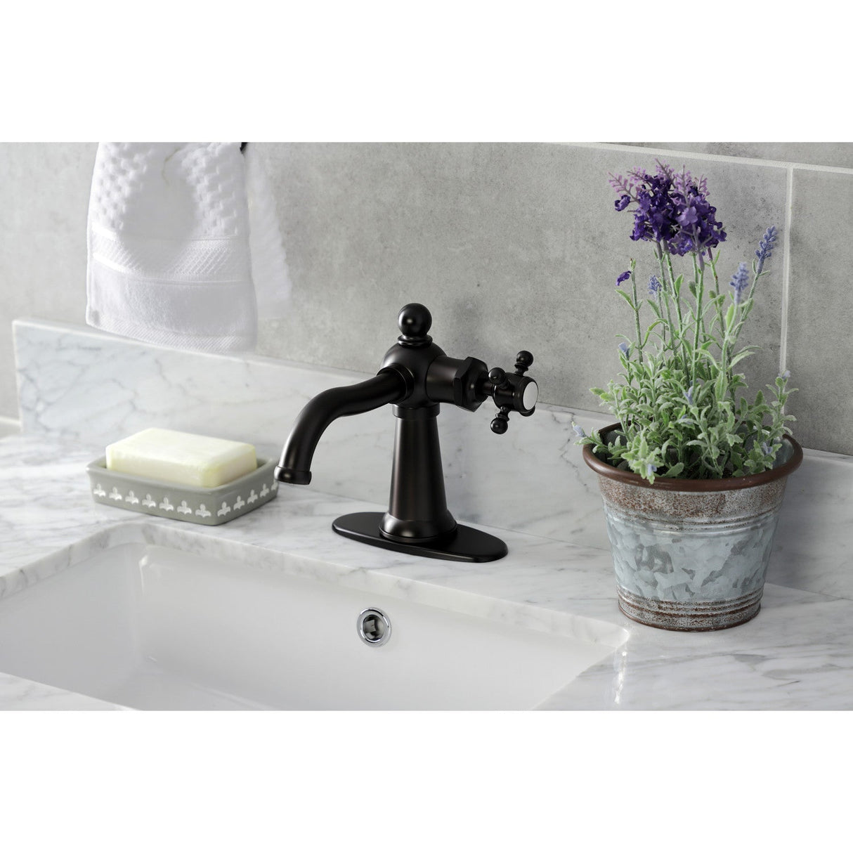 Nautical KSD154BXORB Single-Handle 1-Hole Deck Mount Bathroom Faucet with Push Pop-Up and Deck Plate, Oil Rubbed Bronze