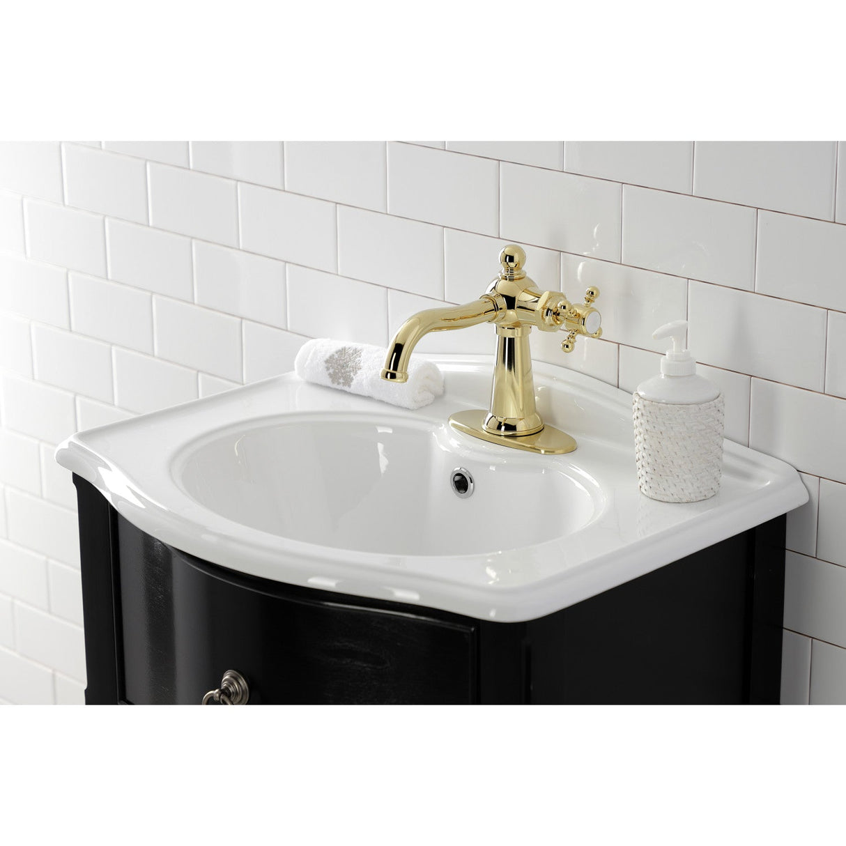 Nautical KSD154BXPB Single-Handle 1-Hole Deck Mount Bathroom Faucet with Push Pop-Up and Deck Plate, Polished Brass