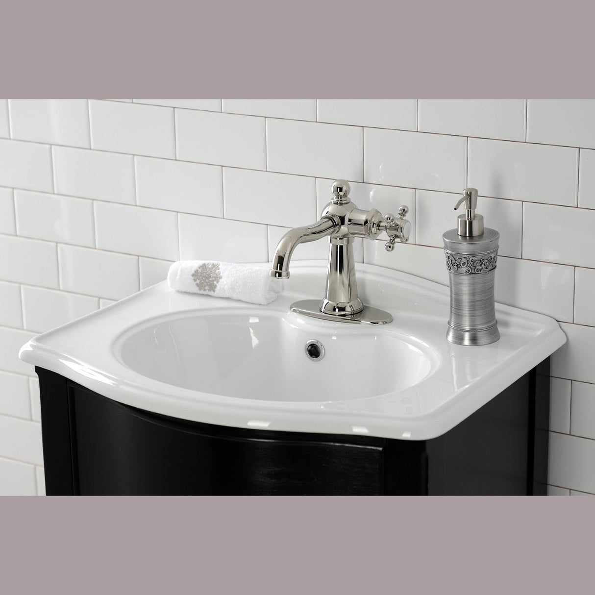 Nautical KSD154BXPN Single-Handle 1-Hole Deck Mount Bathroom Faucet with Push Pop-Up and Deck Plate, Polished Nickel