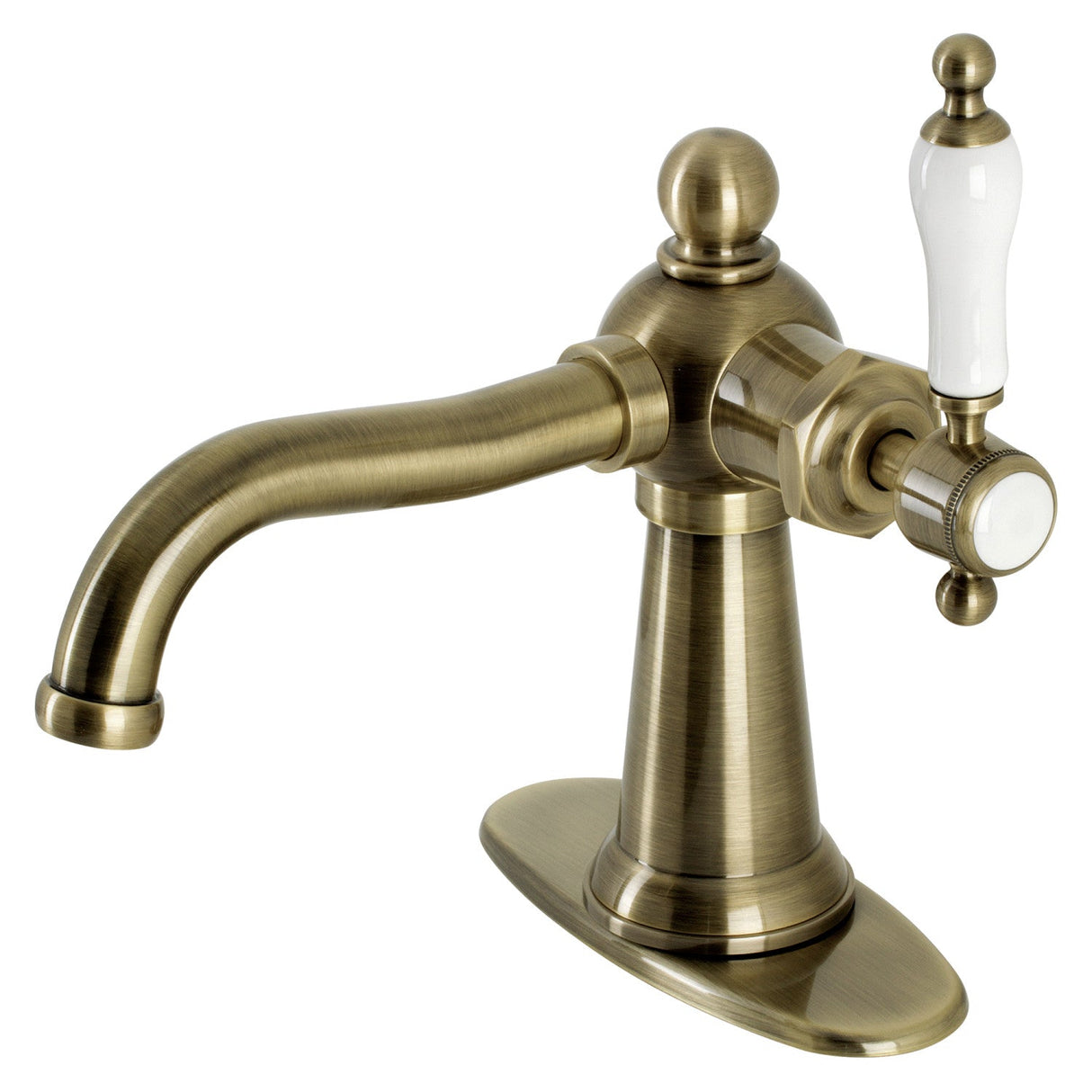 Nautical KSD154KLAB Single-Handle 1-Hole Deck Mount Bathroom Faucet with Push Pop-Up and Deck Plate, Antique Brass