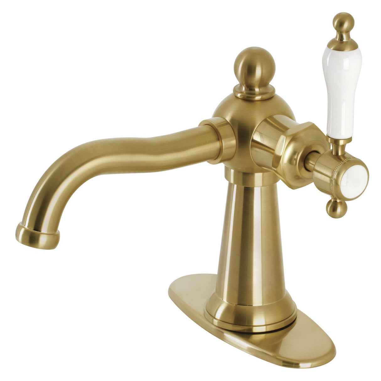 Nautical KSD154KLBB Single-Handle 1-Hole Deck Mount Bathroom Faucet with Push Pop-Up and Deck Plate, Brushed Brass