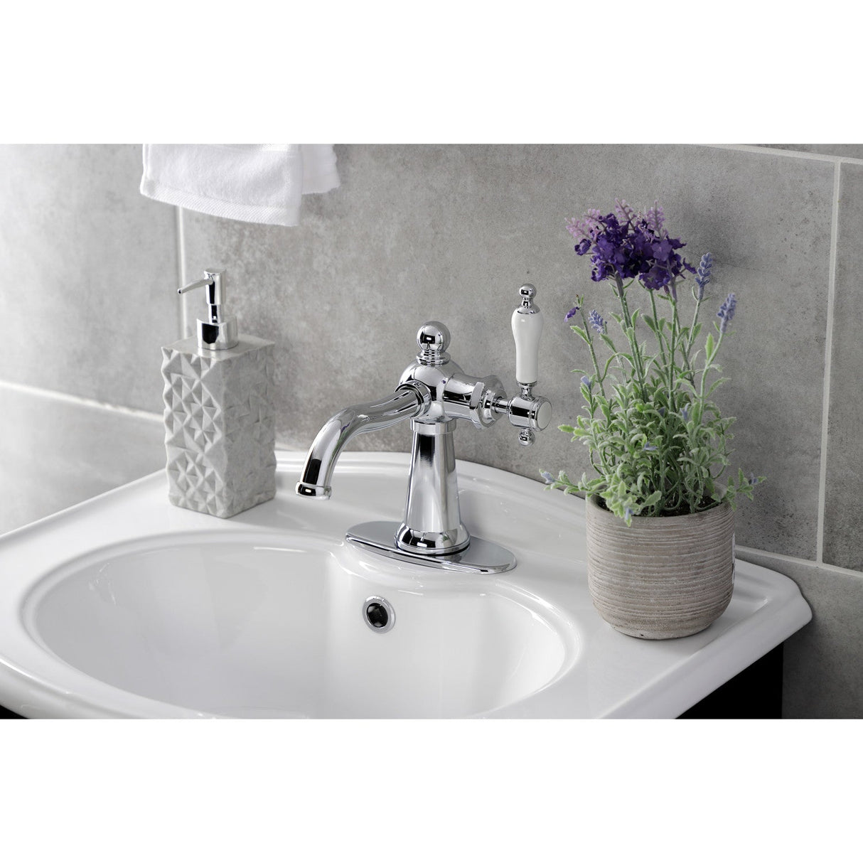 Nautical KSD154KLCP Single-Handle 1-Hole Deck Mount Bathroom Faucet with Push Pop-Up and Deck Plate, Polished Chrome