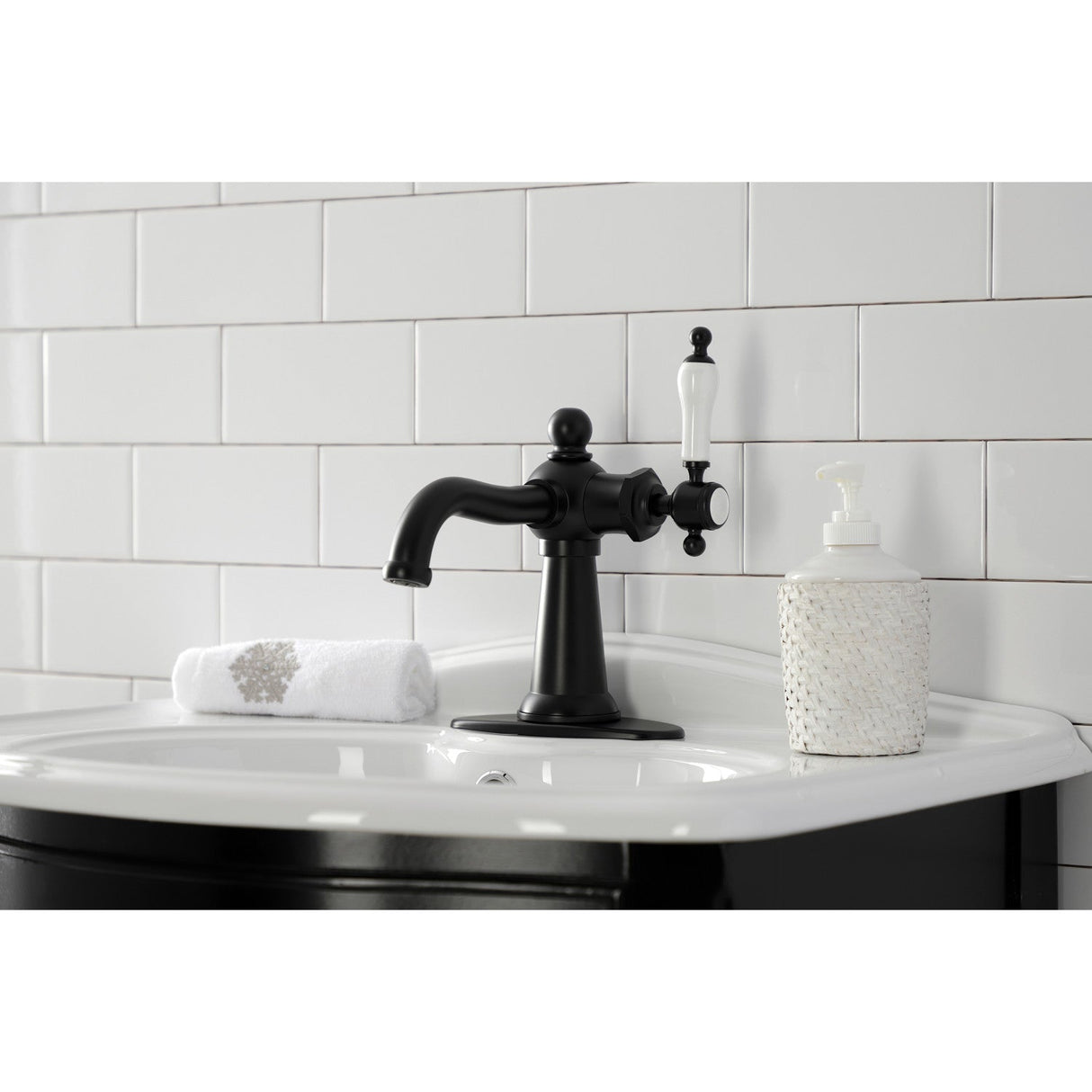 Nautical KSD154KLMB Single-Handle 1-Hole Deck Mount Bathroom Faucet with Push Pop-Up and Deck Plate, Matte Black