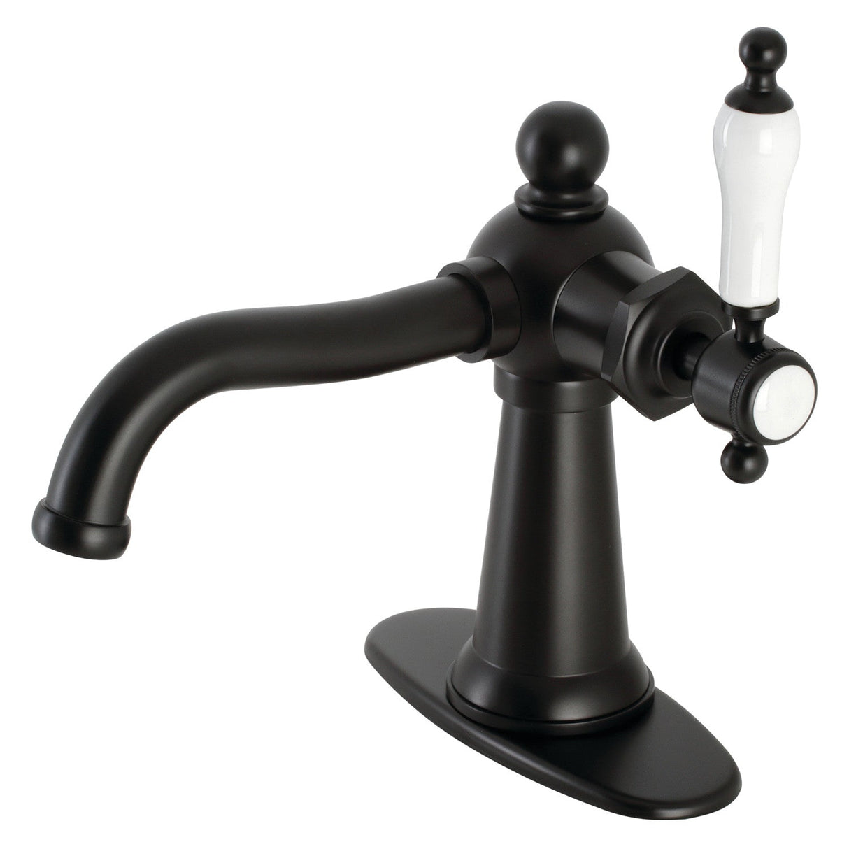 Nautical KSD154KLMB Single-Handle 1-Hole Deck Mount Bathroom Faucet with Push Pop-Up and Deck Plate, Matte Black