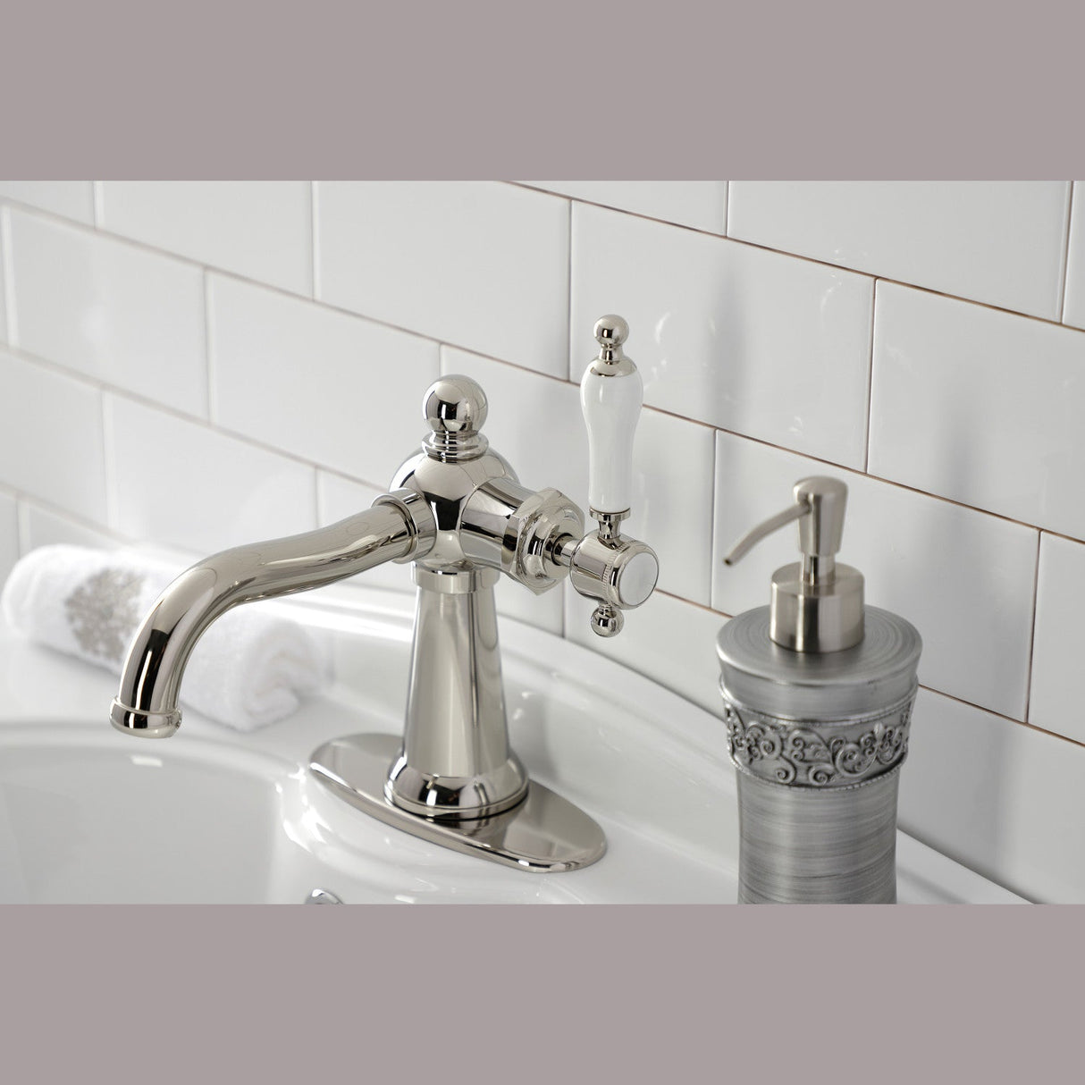 Nautical KSD154KLPN Single-Handle 1-Hole Deck Mount Bathroom Faucet with Push Pop-Up and Deck Plate, Polished Nickel
