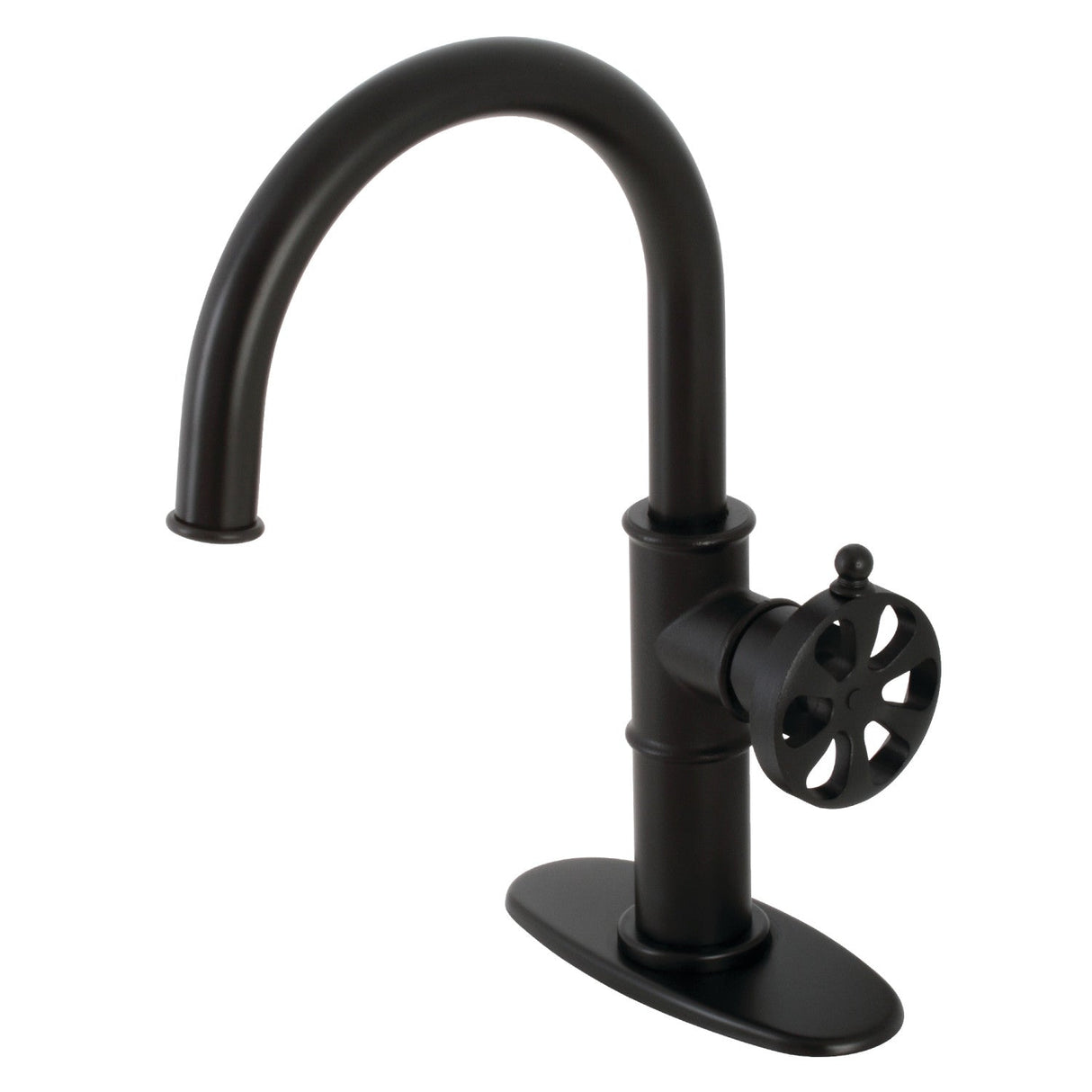 Belknap KSD2230RX Single-Handle 1-Hole Deck Mount Bathroom Faucet with Push Pop-Up and Deck Plate, Matte Black