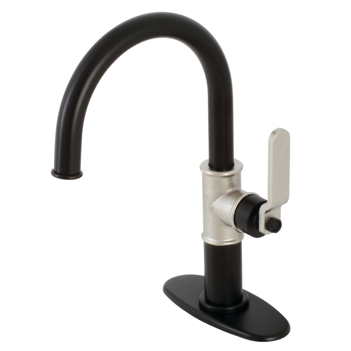 Whitaker KSD2236KL Single-Handle 1-Hole Deck Mount Bathroom Faucet with Push Pop-Up and Deck Plate, Matte Black/Polished Nickel